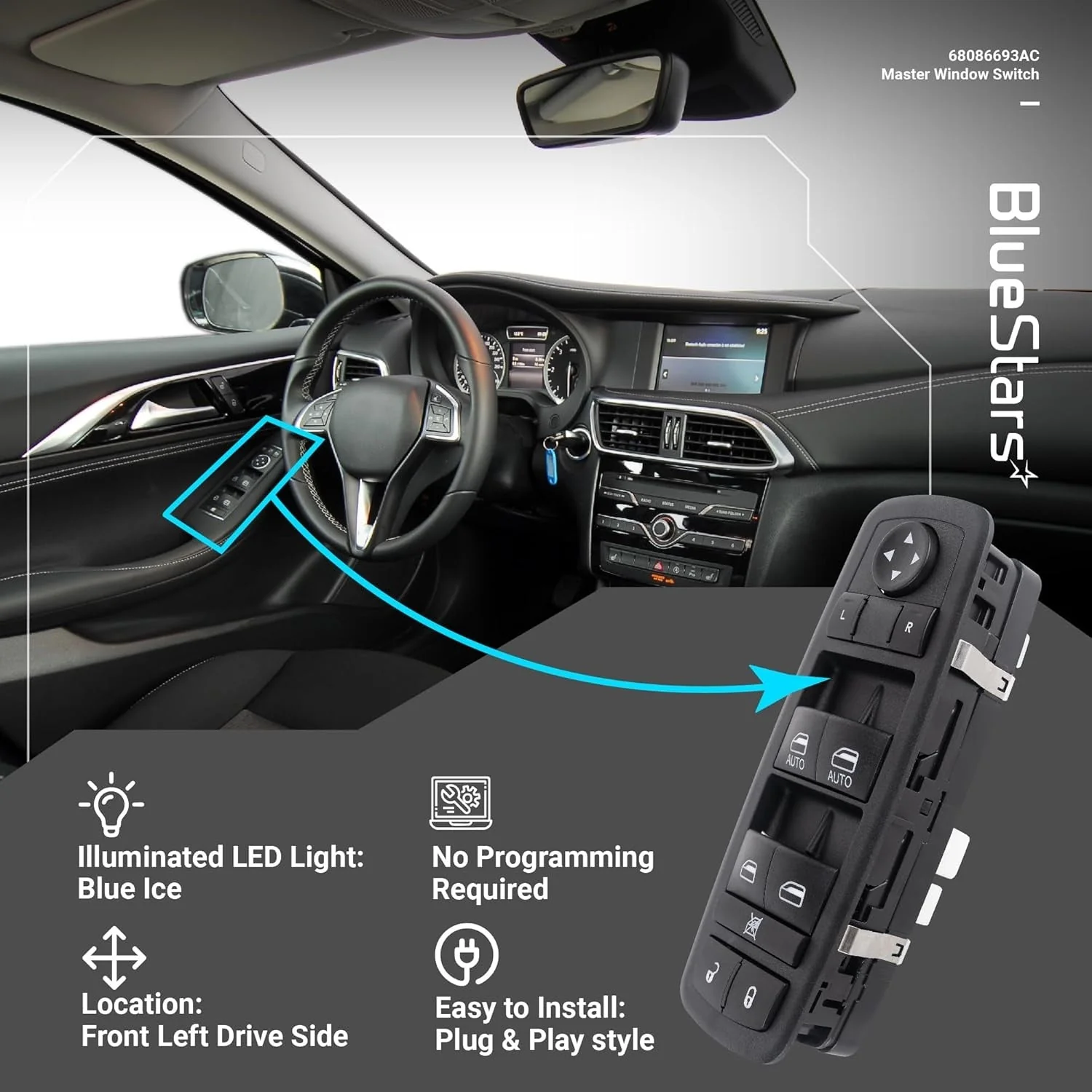 68086693AC Driver Side Power Master Window Switch - Image 5