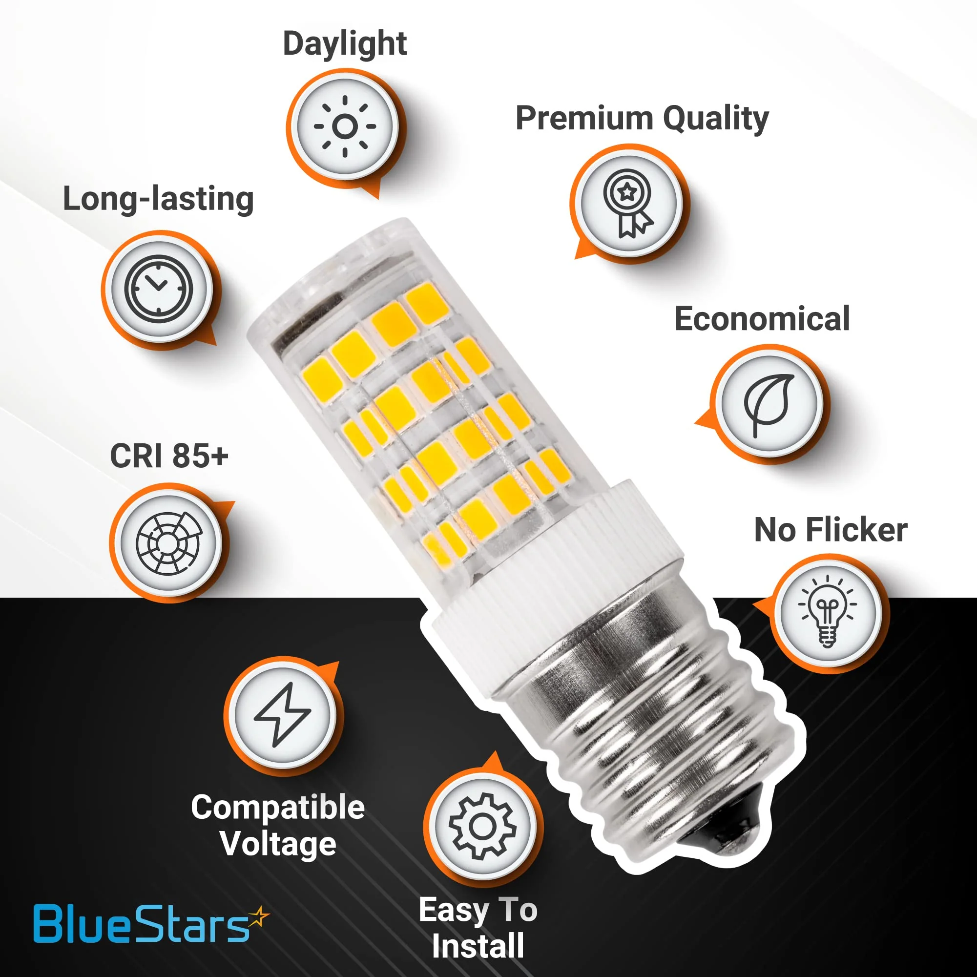 8206232A Dimmable LED Light Bulbs (5W, 40W Equivalent, E17, 6000K, 75V-130V, 400 lumens) for Refrigerator Microwave & Range Hood - 6 Pack - Image 2