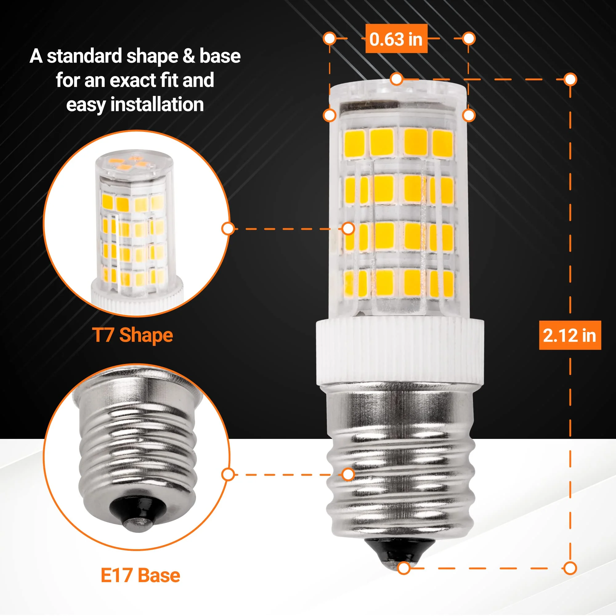 8206232A Dimmable LED Light Bulbs (5W, 40W Equivalent, E17, 6000K, 75V-130V, 400 lumens) for Refrigerator Microwave & Range Hood - 6 Pack - Image 4