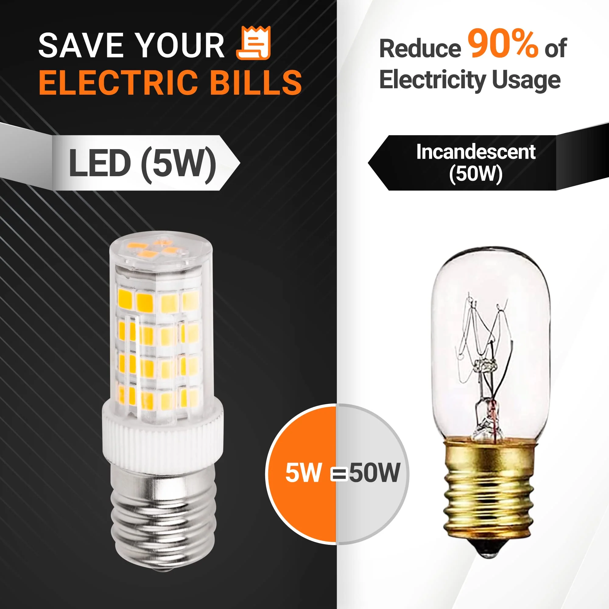 8206232A Dimmable LED Light Bulbs (5W, 40W Equivalent, E17, 6000K, 75V-130V, 400 lumens) for Refrigerator Microwave & Range Hood - 6 Pack - Image 5