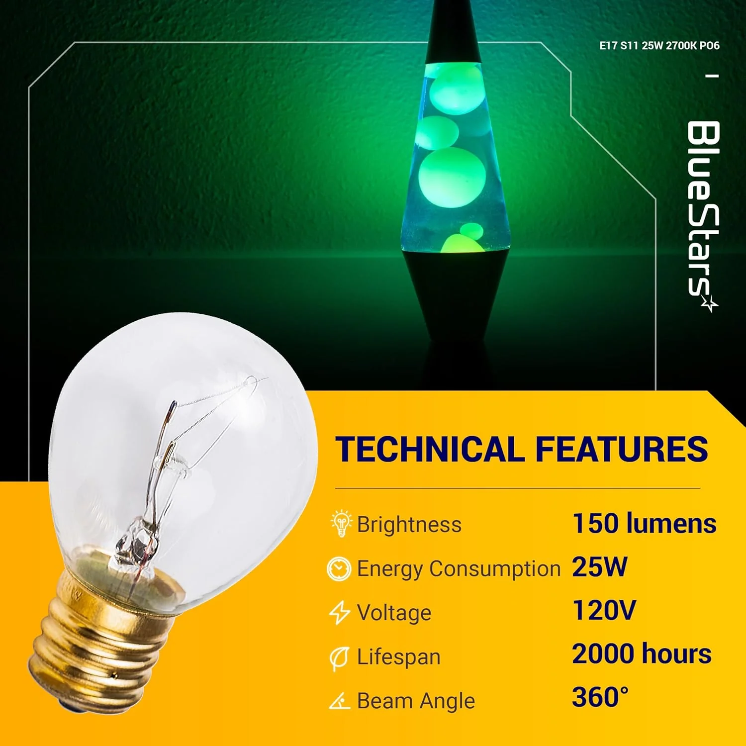 25 Watt Lava Lamp Bulbs, S11 E17 Intermediate Base - For 14.5-Inch/20-Ounce Lava Lamps - 6 Pack - Image 2