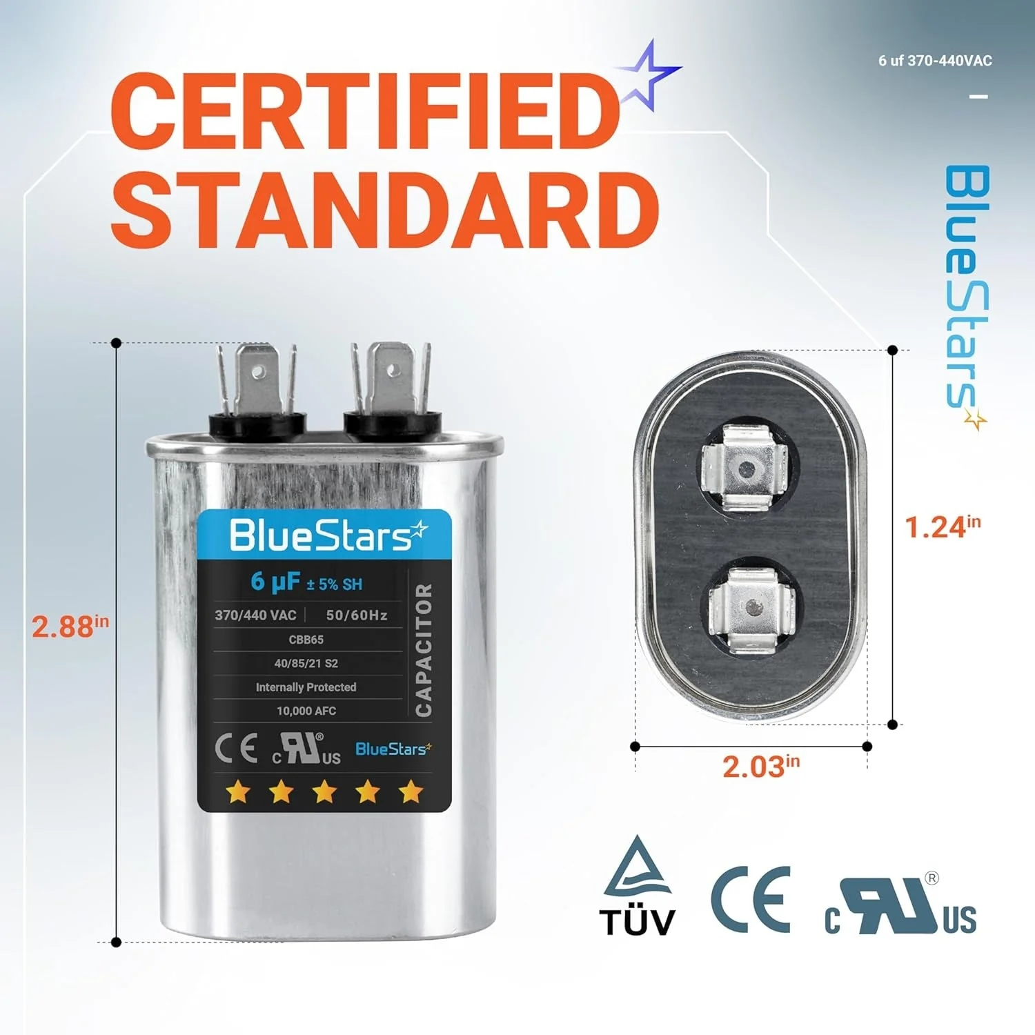 6 uF MFD ±5% 370/440 VAC Oval Run Start Capacitor 50/60 Hz - Fits AC Motor Run, Fan Start, Heat Pump - Image 4