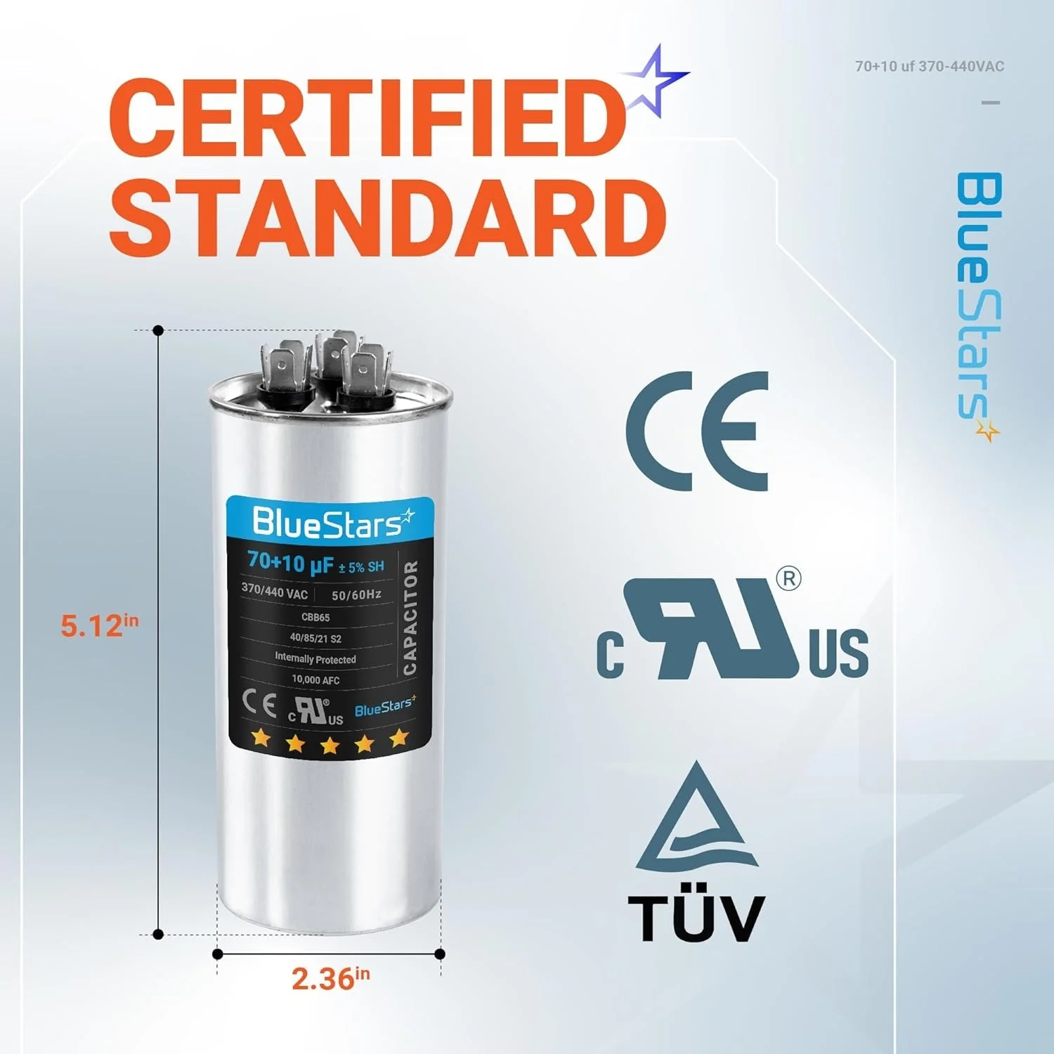 70+10 uF MFD ±5% 370/440 VAC CBB65 50/60 Hz Dual Run Start Capacitor - Fits AC Unit Fan Motor, Heat Pump - Image 5