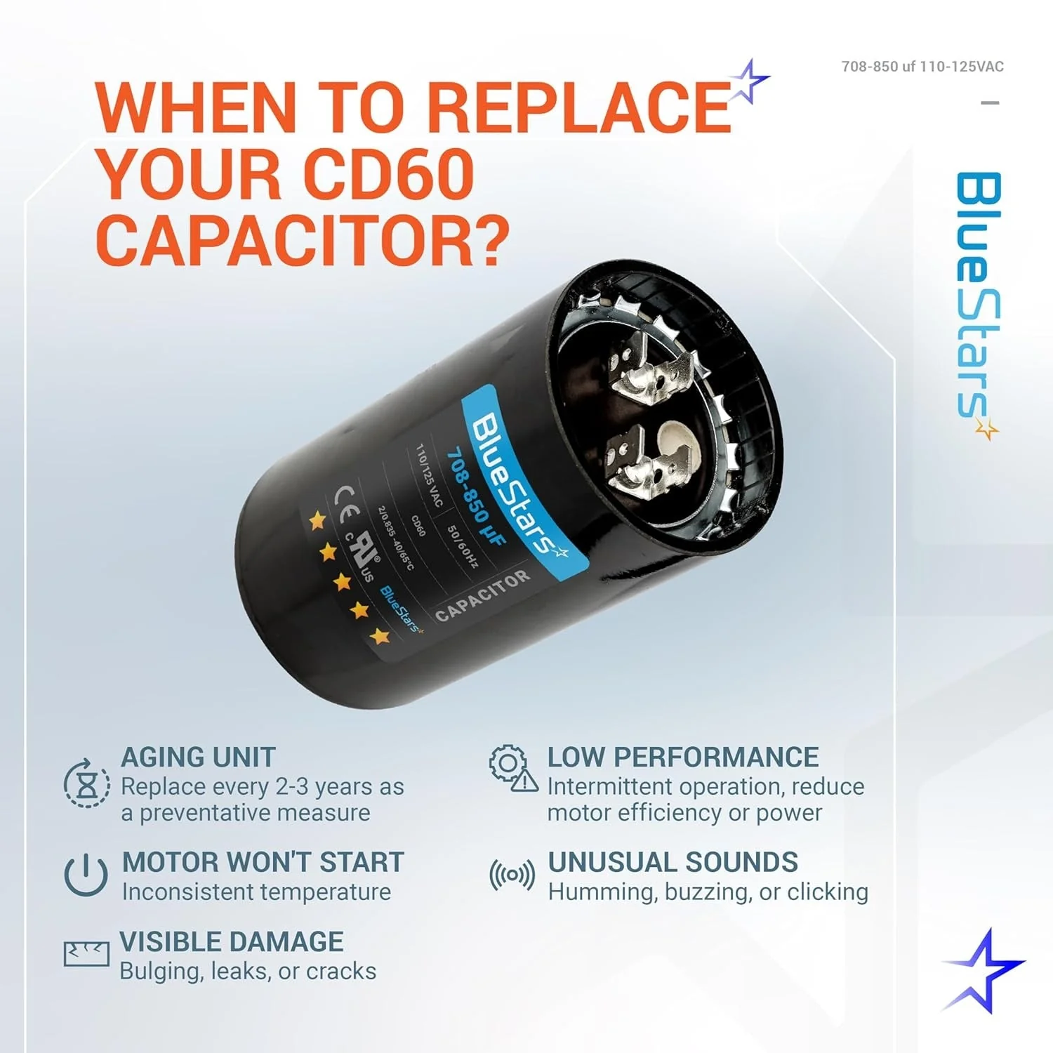 708-850 uF MFD 110-125 VAC 50/60 Hz Round Start Capacitor - Universal Fits Air Conditioner, Electric Motors - Image 3
