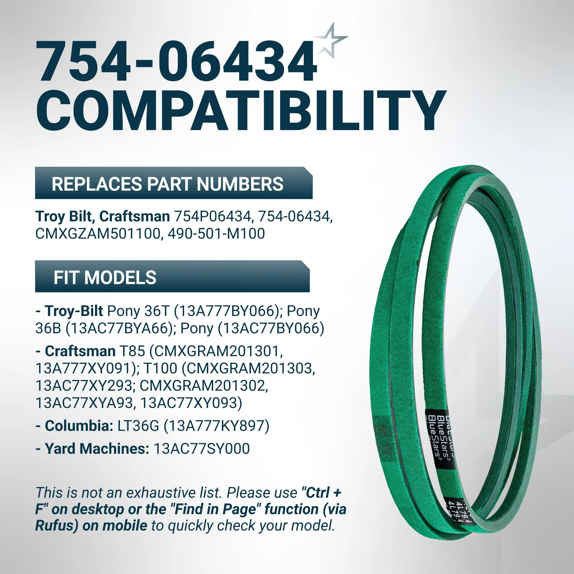 [Grip120] 754-06434 Deck Belt for 36" Deck Troy Bilt 36 Pony 36T Pony 36B Craftsman T85 T100 - 1/2”x79.4 - Image 6