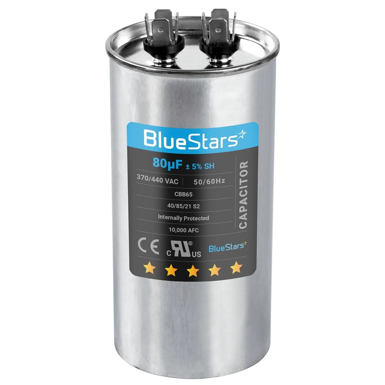 80 uF MFD ±5% 370/440 VAC 50/60 Hz CBB65 Round Run Start Capacitor - Fits AC Motor Run, Fan Start, Heat Pump
