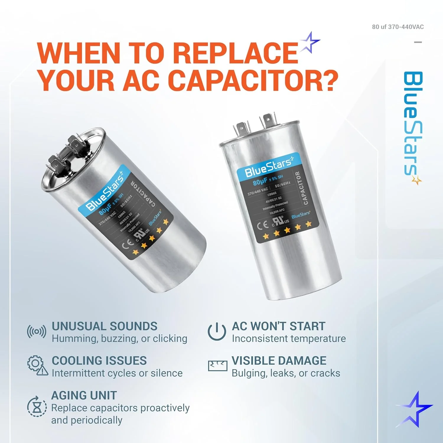80 uF MFD ±5% 370/440 VAC 50/60 Hz CBB65 Round Run Start Capacitor - Fits AC Motor Run, Fan Start, Heat Pump - Image 11