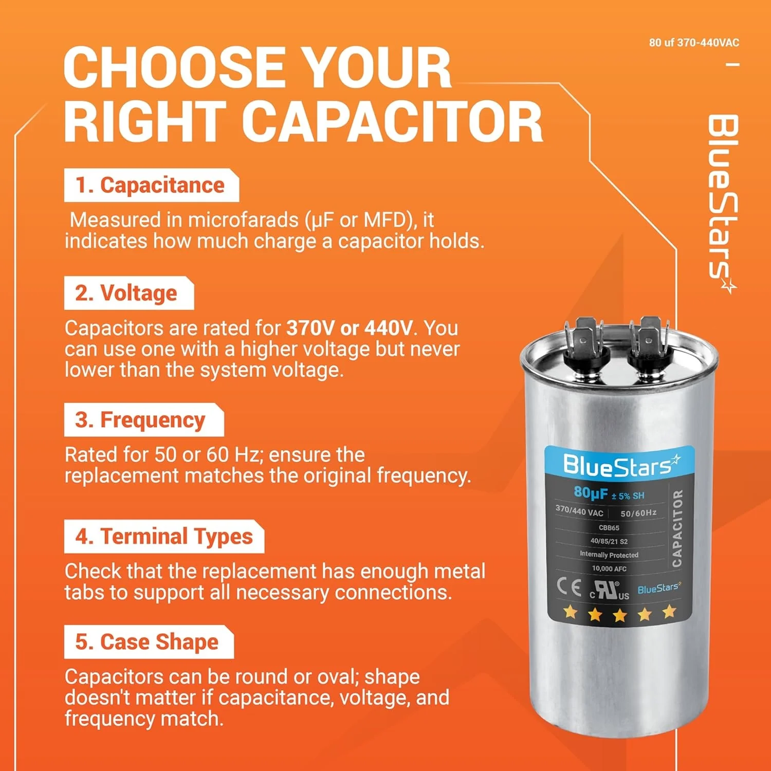 80 uF MFD ±5% 370/440 VAC 50/60 Hz CBB65 Round Run Start Capacitor - Fits AC Motor Run, Fan Start, Heat Pump - Image 6