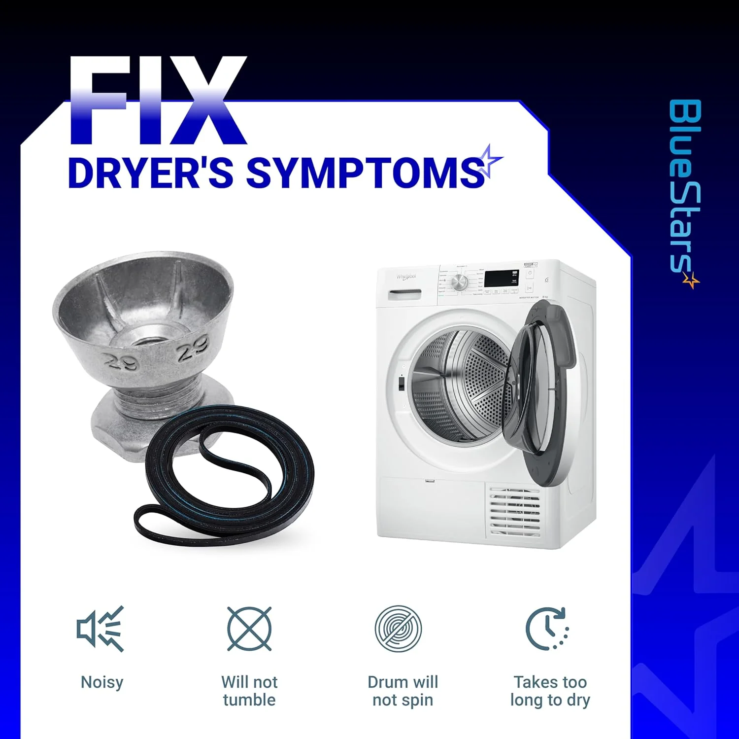 8066184 Dryer Motor Pulley & 341241 Dryer Drum Belt for Whirlpool Maytag Kenmore - Image 6