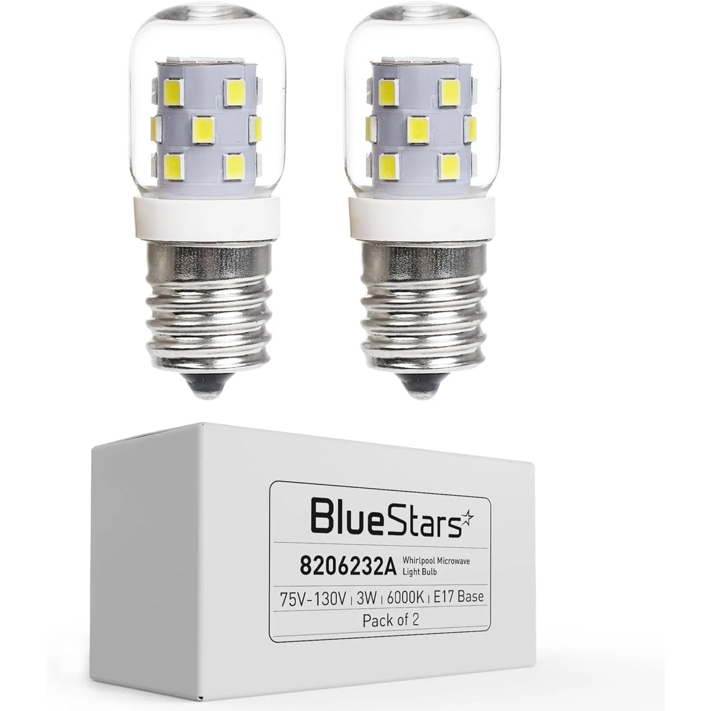 8206232A 3W E17 Base Microwave LED Bulb Dimmable, 6000K Cold Daylight, 40W Incandescent Equivalent, 110V-130V 240 lumens