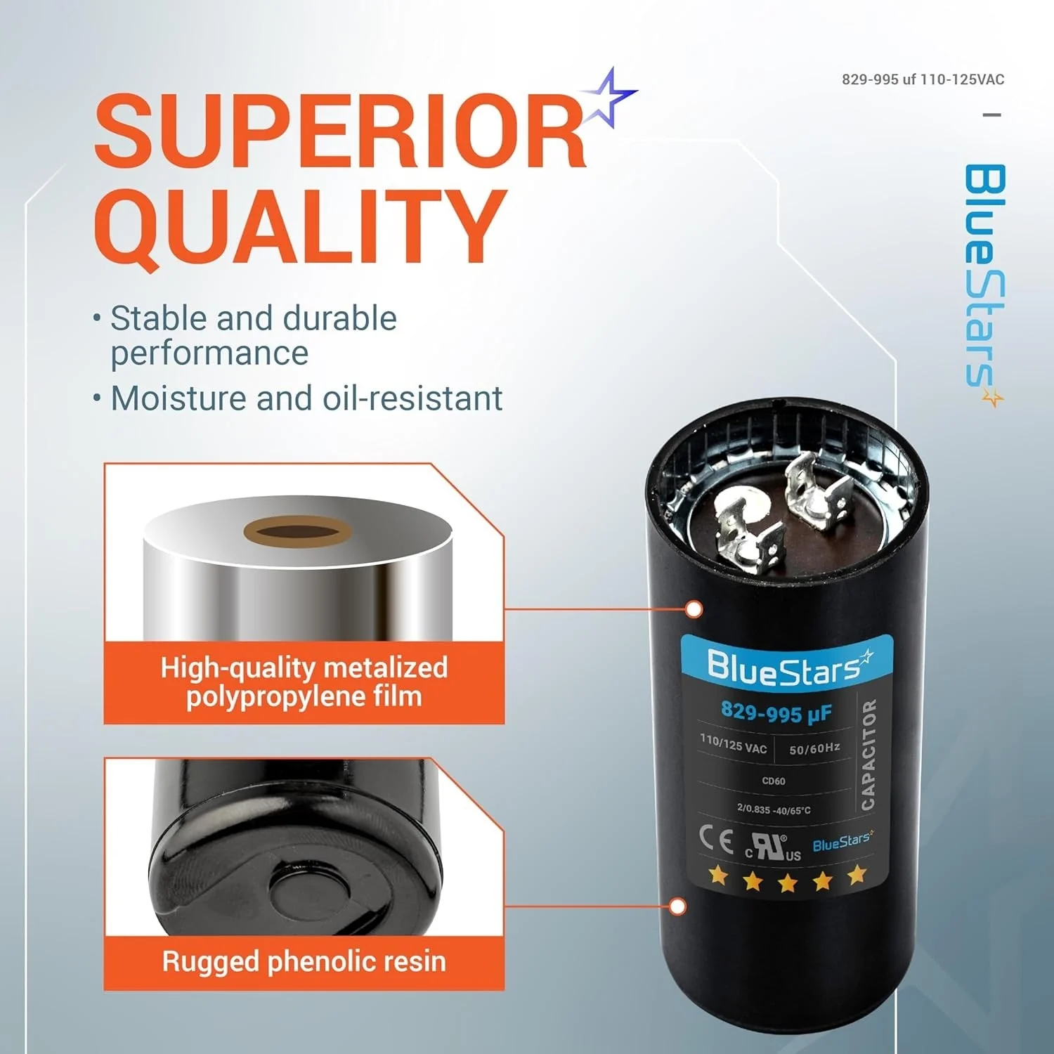 [UL Certified] 829-995 uF MFD 110-125 VAC ±20% Round Motor Start Capacitor 50/60 Hz - Replaces 6FLL8, PMJ829 - Image 8