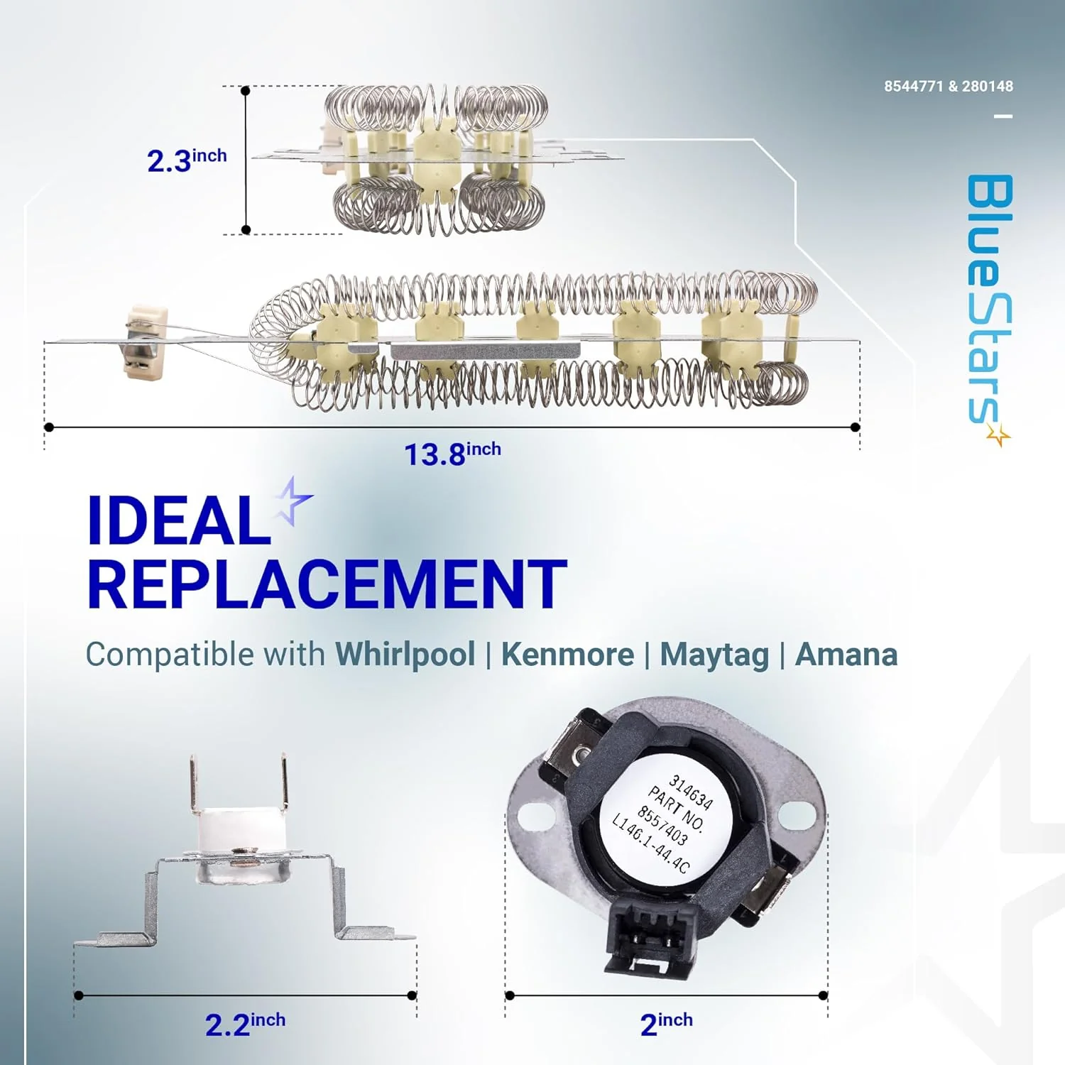 8544771 Heating Element & 280148 Thermal Cut-Off (8557403 Hi-Limit Thermostat & 8318314 Thermal Fuse) - Image 3