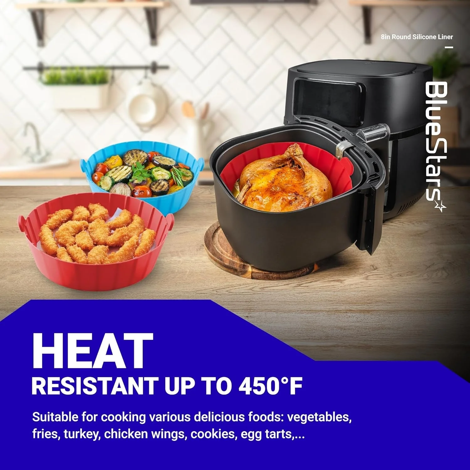 8" Air Fryer Silicone Liners for 3 to 5 QT Air Fryer - Reusable Silicone Pot Bowl, Baking Tray Basket - 3 Pack - Image 7