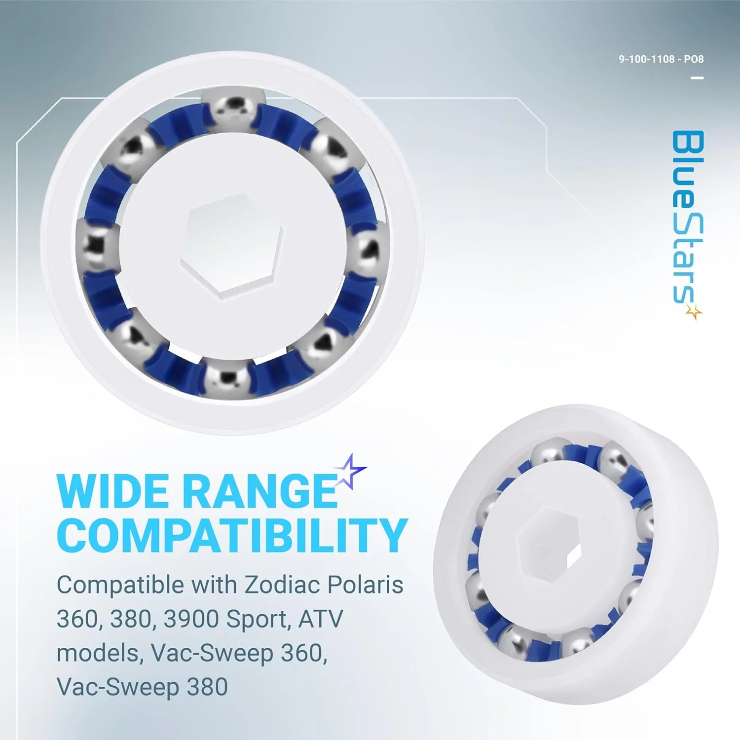 9-100-1108 Pool Cleaner Wheel Ball Bearings for Zodiac Polaris Pressure Cleaners (360, 380, 3900 Sport Vac-Sweep, ATV Models) - 8 Pack - Image 2