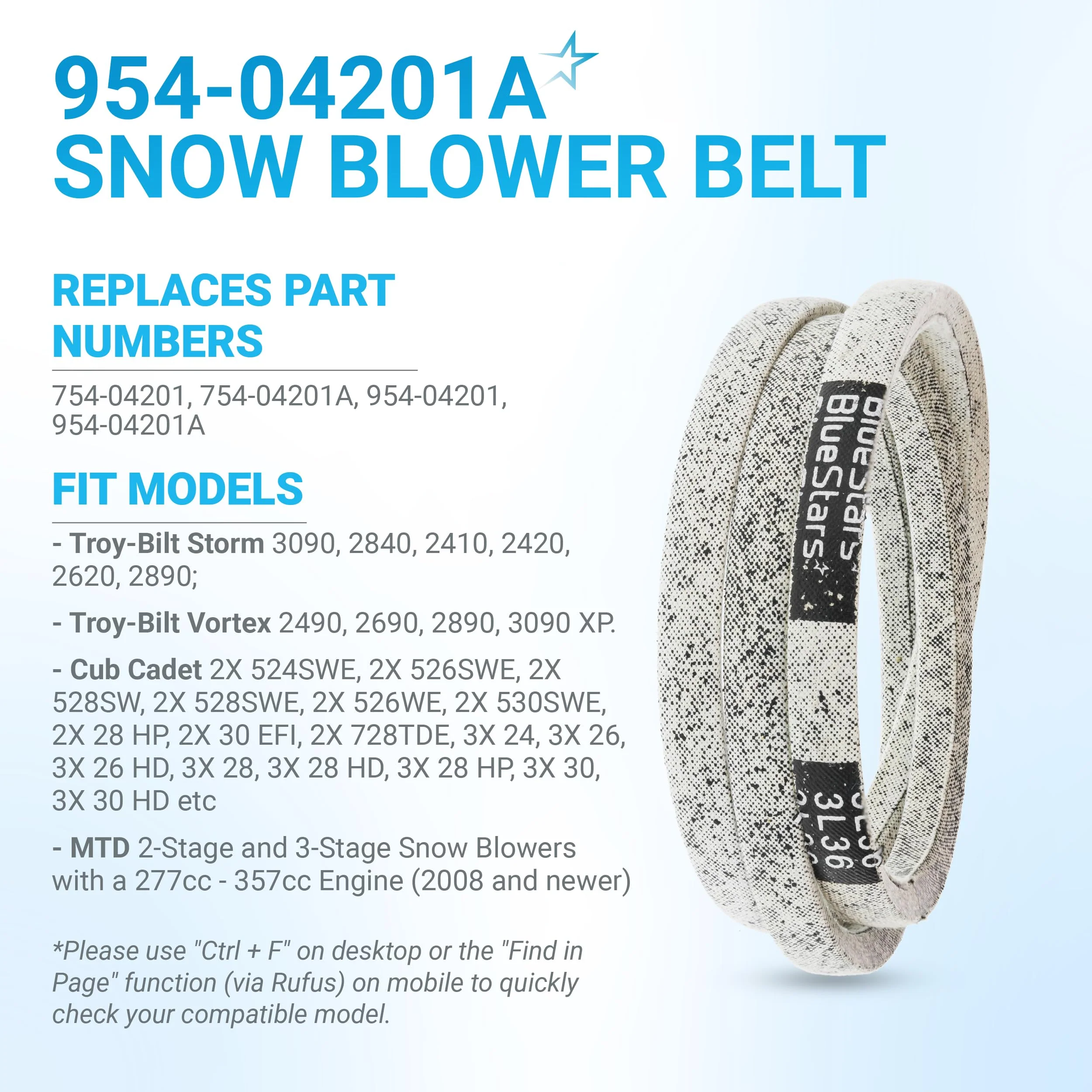 954-04201A Drive Belt | Fits MTD Cub Cadet Troy-Bilt Snowblower | 36" - Image 4