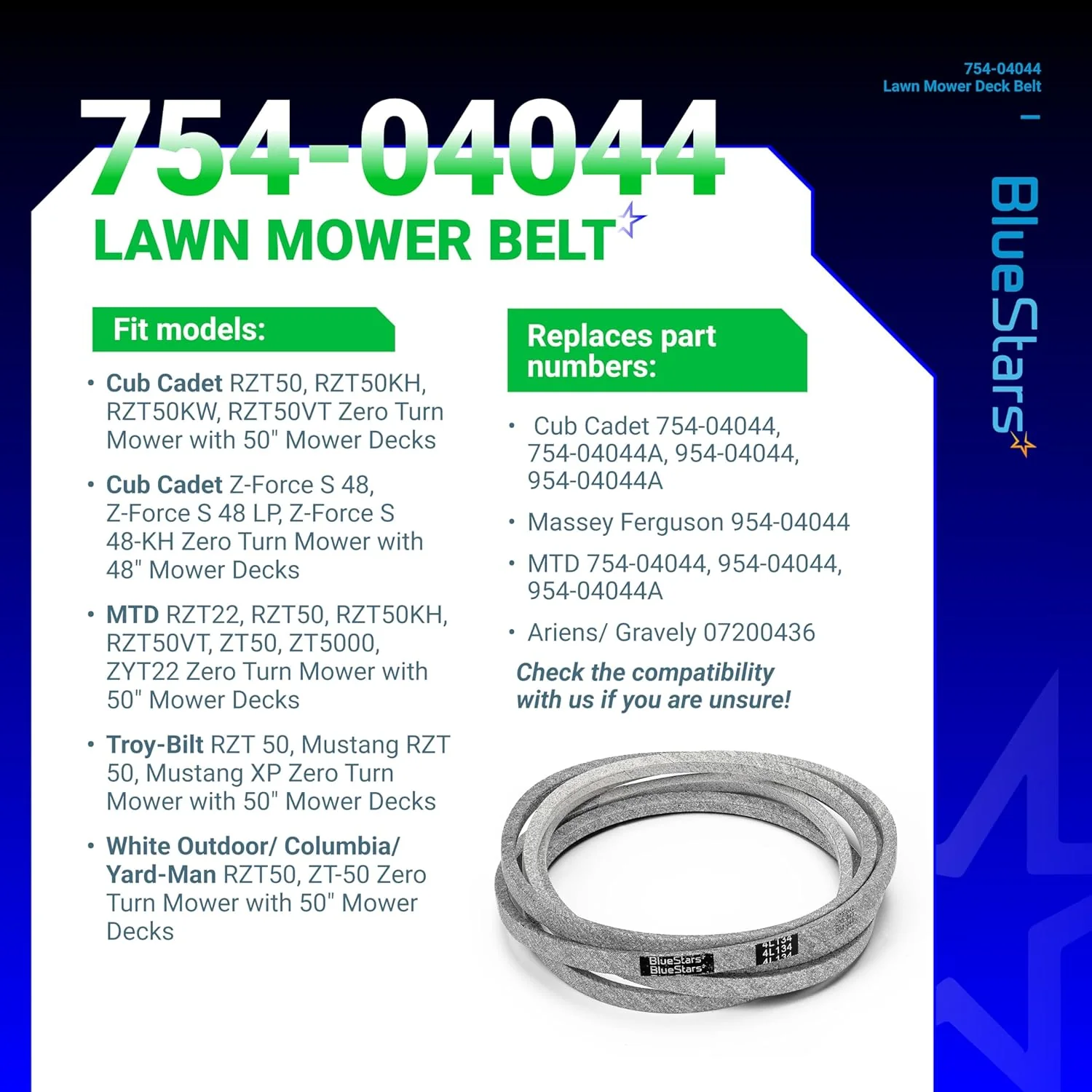 954-04044A, 754-04044 Deck Belt | Fits MTD Cub Cadet RZT50 ZT50 ZYT22 Craftsman | Aramid Cord | 134" - Image 4