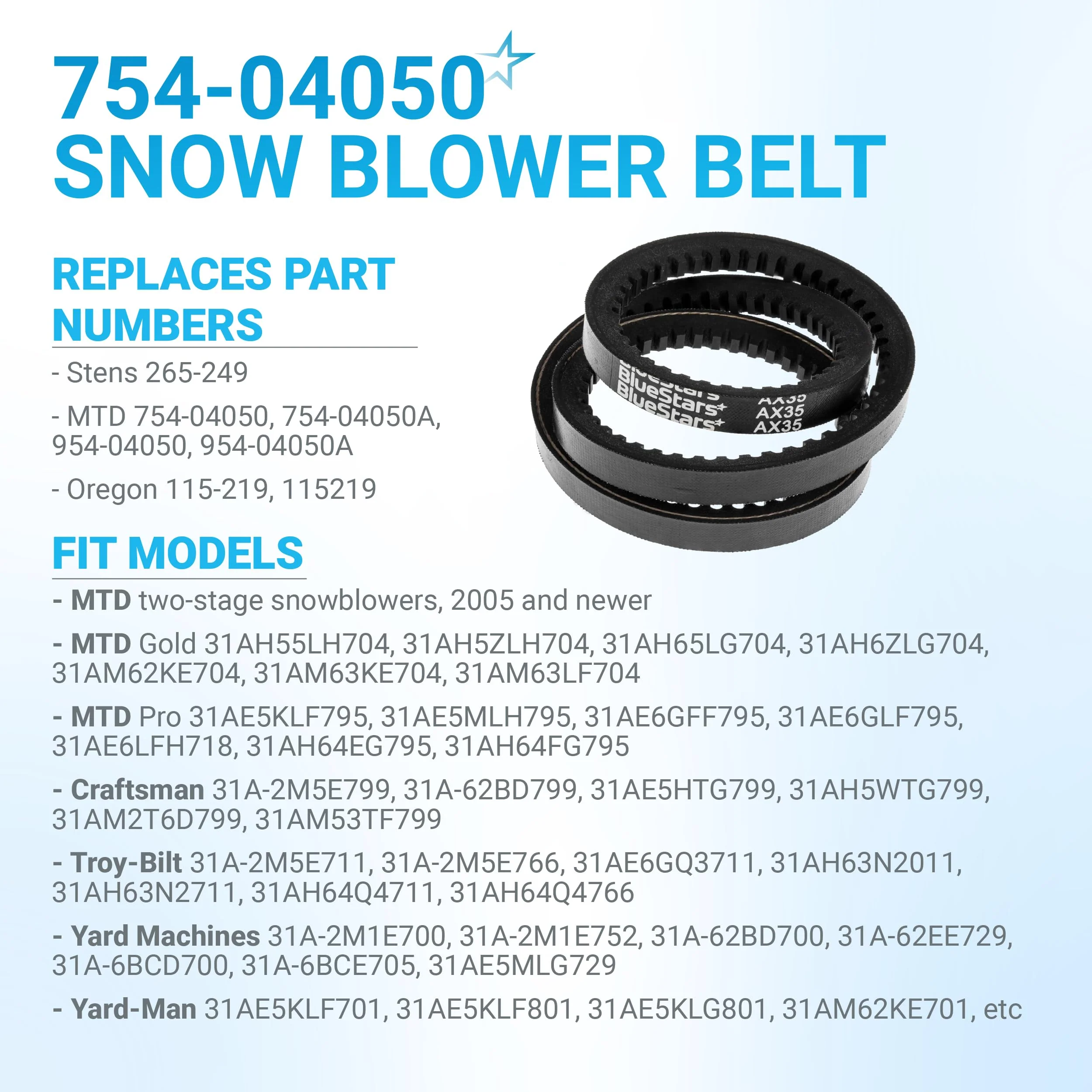 954-04050A, 754-04050A Snow Thrower Auger Belt | Fits MTD Craftsman Troy-Bilt Yard Machines Yard-Man | 35" - Image 4