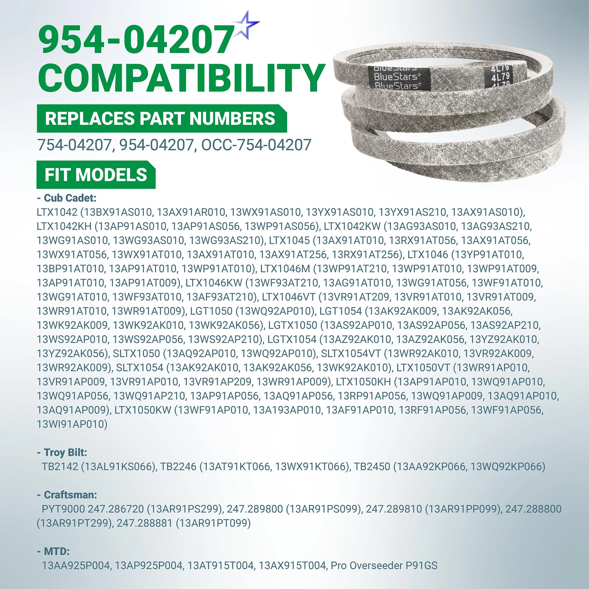954-04207, 754-04207 Drive Belt | Fits Cub Cadet LTX1045 LTX1046 LTX1042 LTX1046VT | Aramid Cord | 79" - Image 3