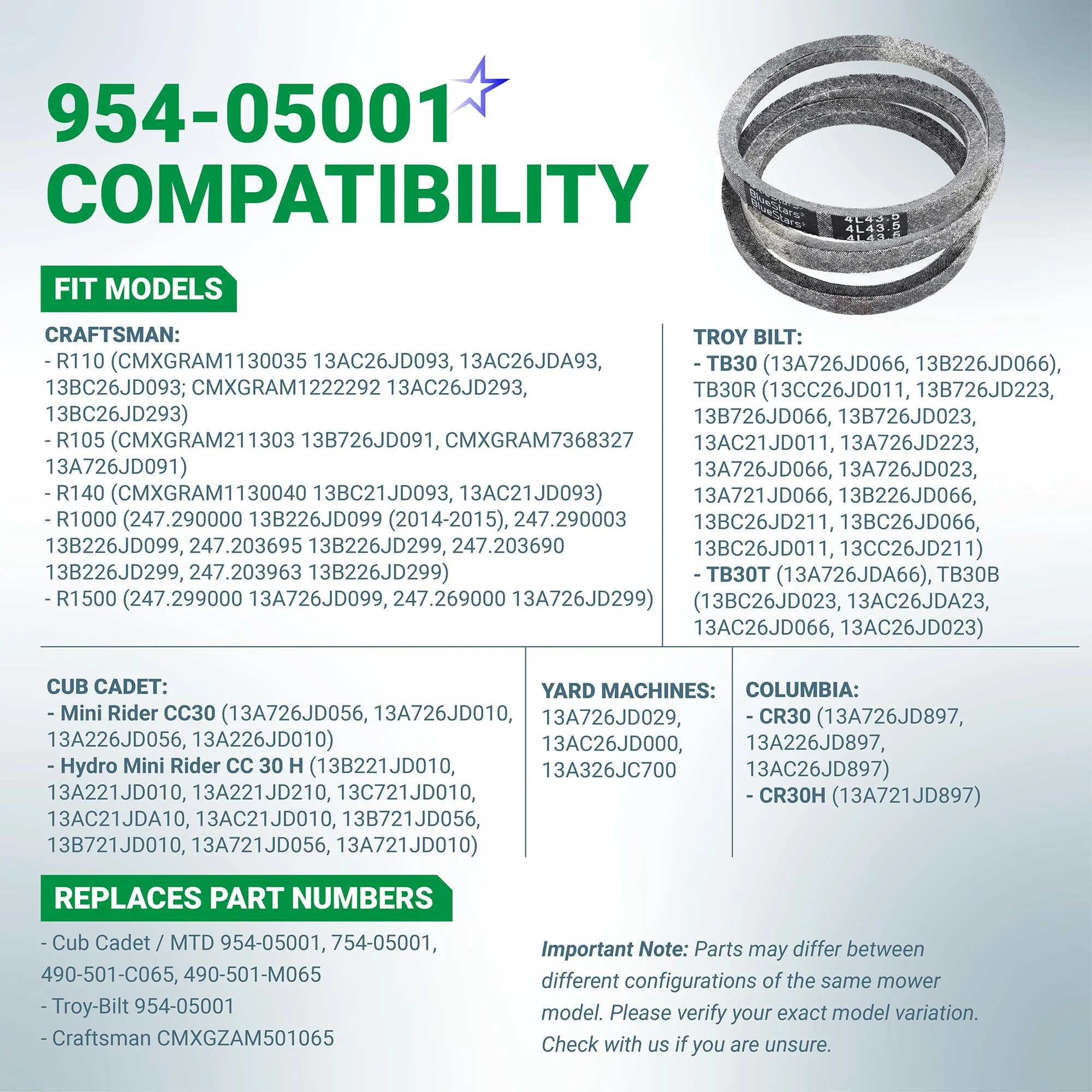 954-05001, 754-05001 Deck Belt | Fits 30" Deck Troy-Bilt TB30R TB30 CC30 CR30 & More | Aramid Cord | 43.5" - Image 3
