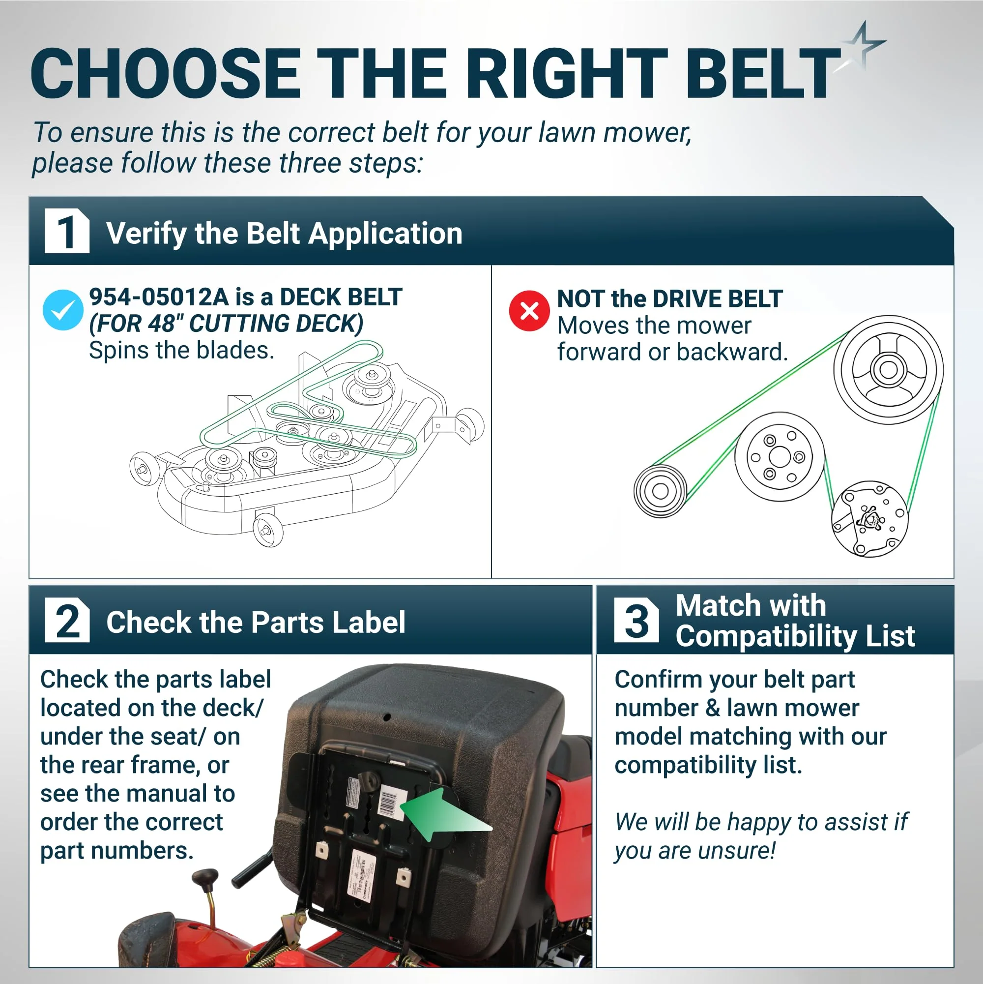 [Grip120] 954-05012A Deck Belt for 48" Deck MTD Cub Cadet S48 SZ48 Gravely - 1/2”x136.72" - Image 7