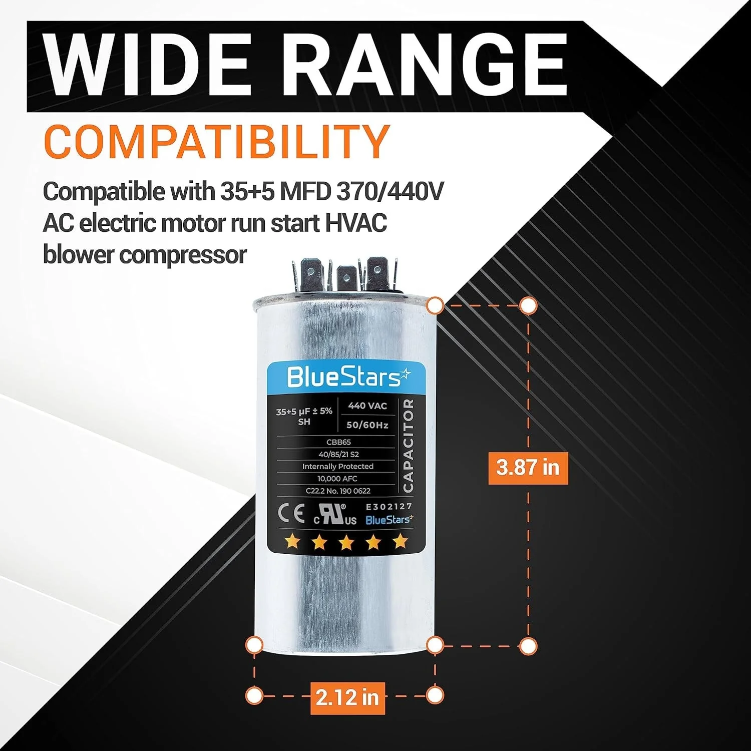 35+5 uF MFD 370/440 VAC Dual Run Round Air Conditioner Capacitor - Fits AC Unit Fan Motor Start, Heat Pump - Image 3