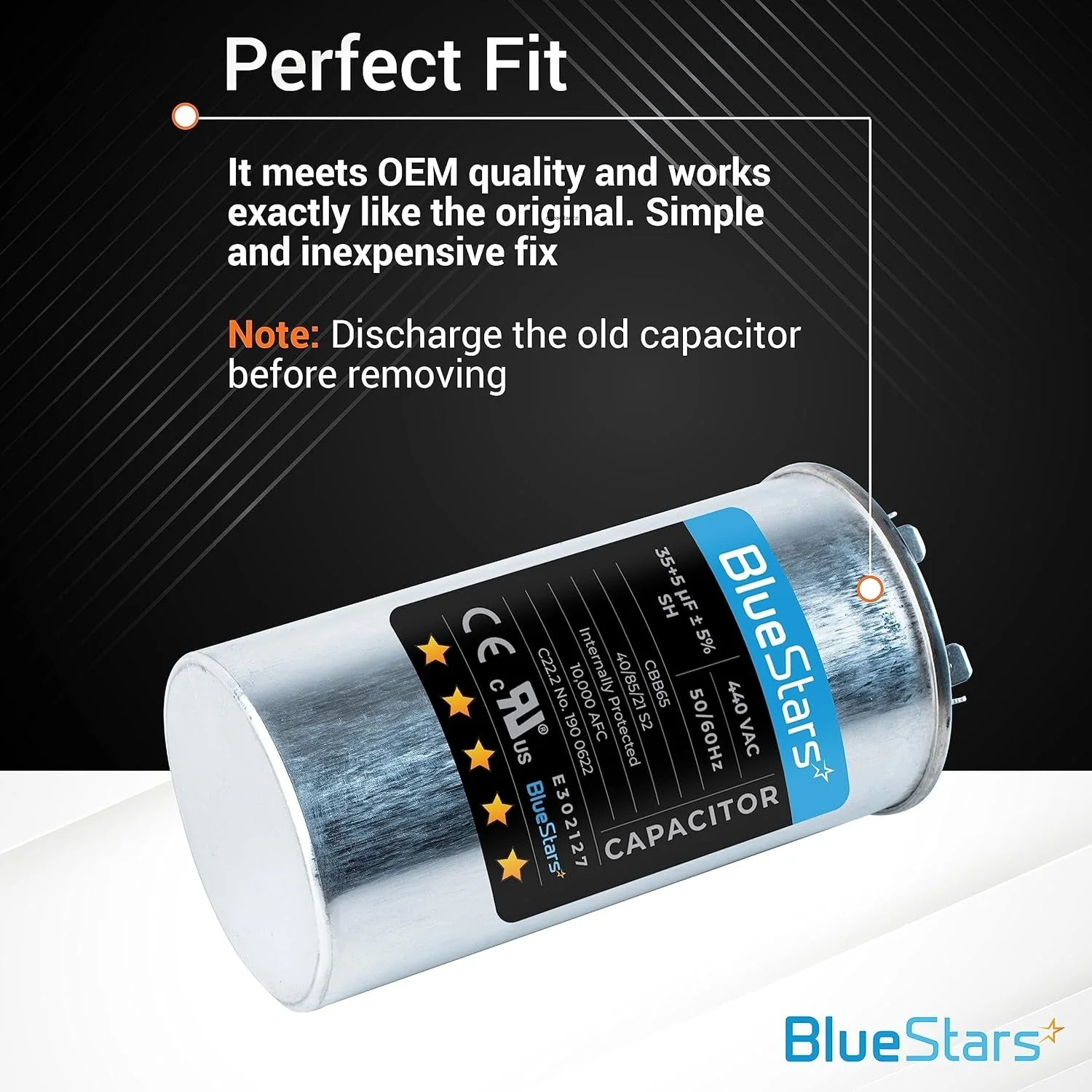 35+5 uF MFD 370/440 VAC Dual Run Round Air Conditioner Capacitor - Fits AC Unit Fan Motor Start, Heat Pump - Image 5