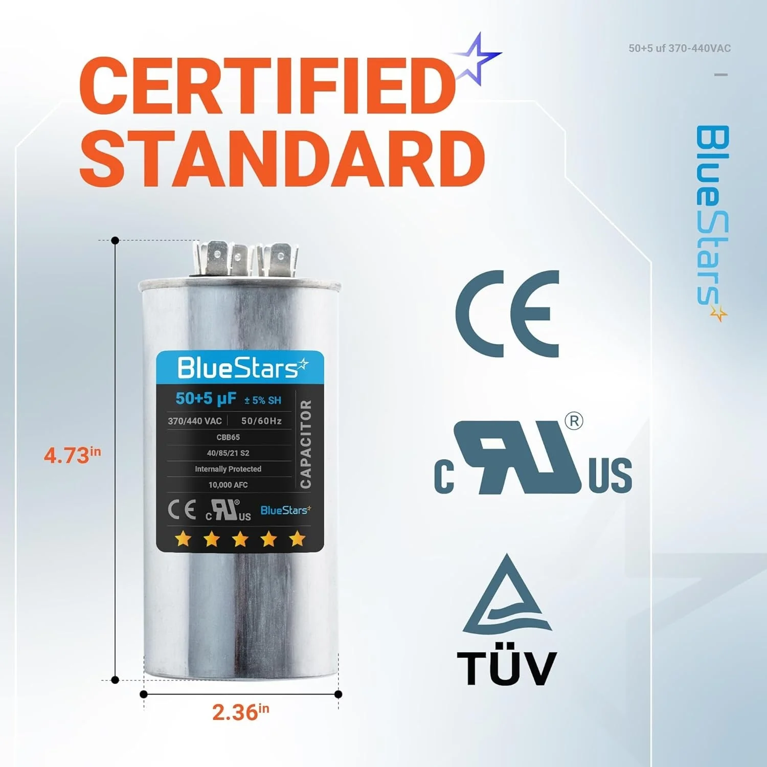 50+5 uF MFD 370/440 VAC Dual Run Start Round AC Capacitor - Fits Condenser, Heat Pump - Replaces 97F9850 - Image 5