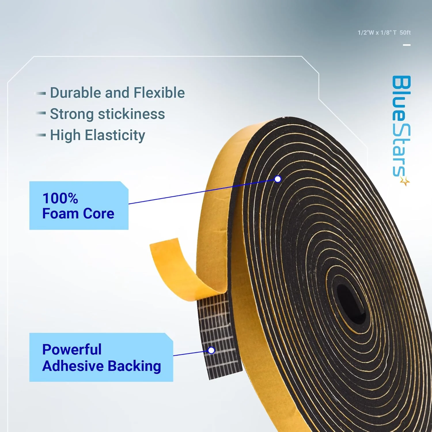 1/2"W x 1/8"T 50FT (2 Rolls x 25FT) Adhesive Foam Tape, Thermal Rubber Strip - Image 3