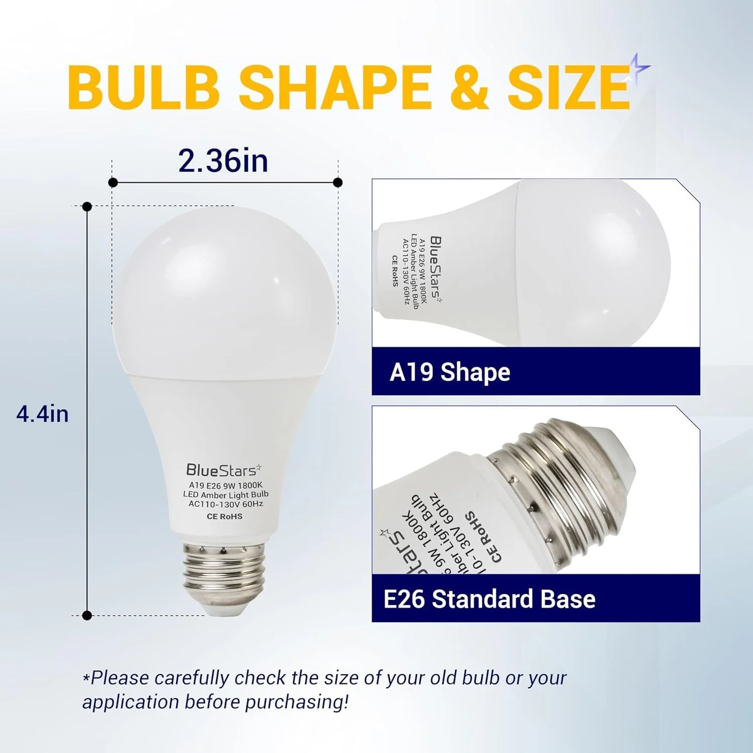 9W A19 Amber Sleep LED Light Bulb (60W Equivalent) - 1800K Warm Lighting, E26 Base - 4 Pack - Image 2