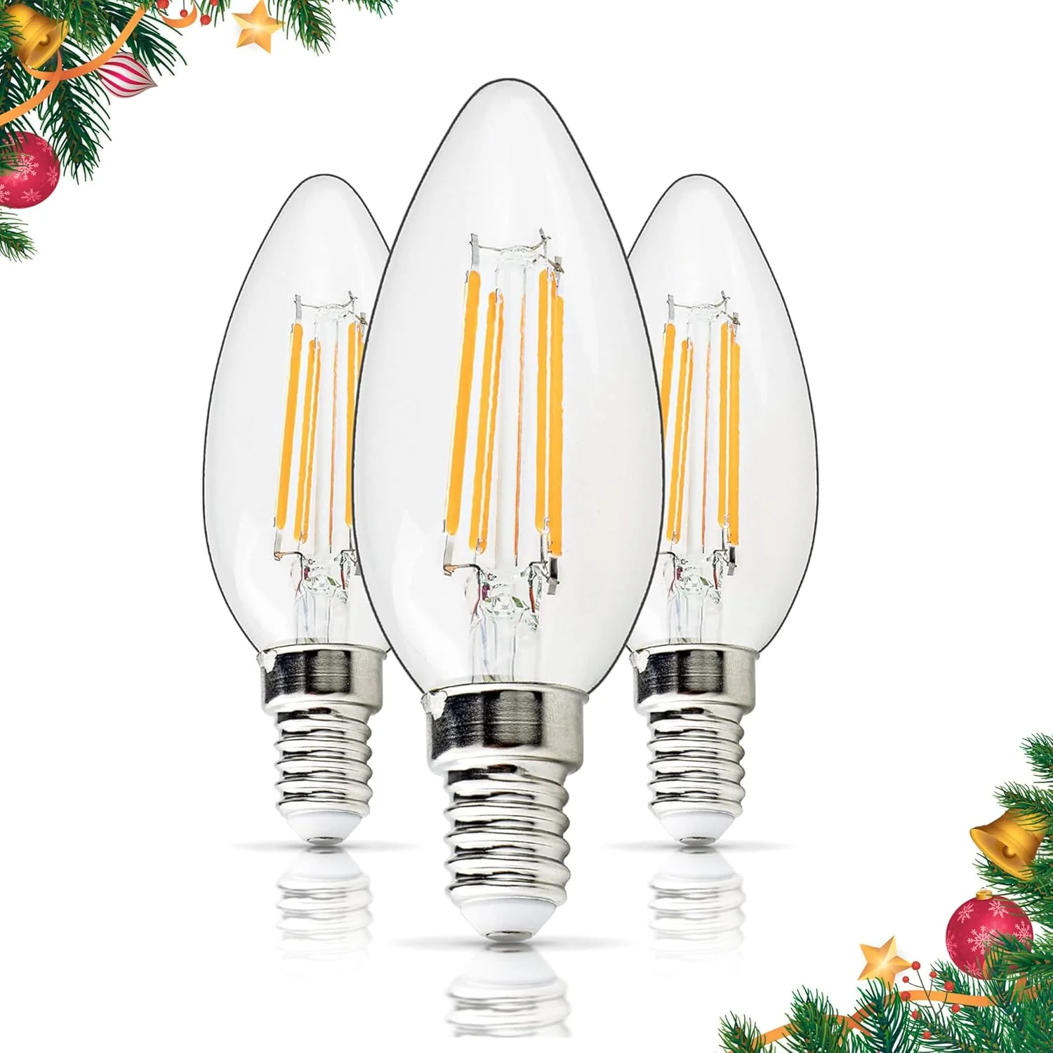 C35 4W LED Bulb E14 European Base (40 Watt Equivalent), 2700K Warm White, 450lm - 3 Pack