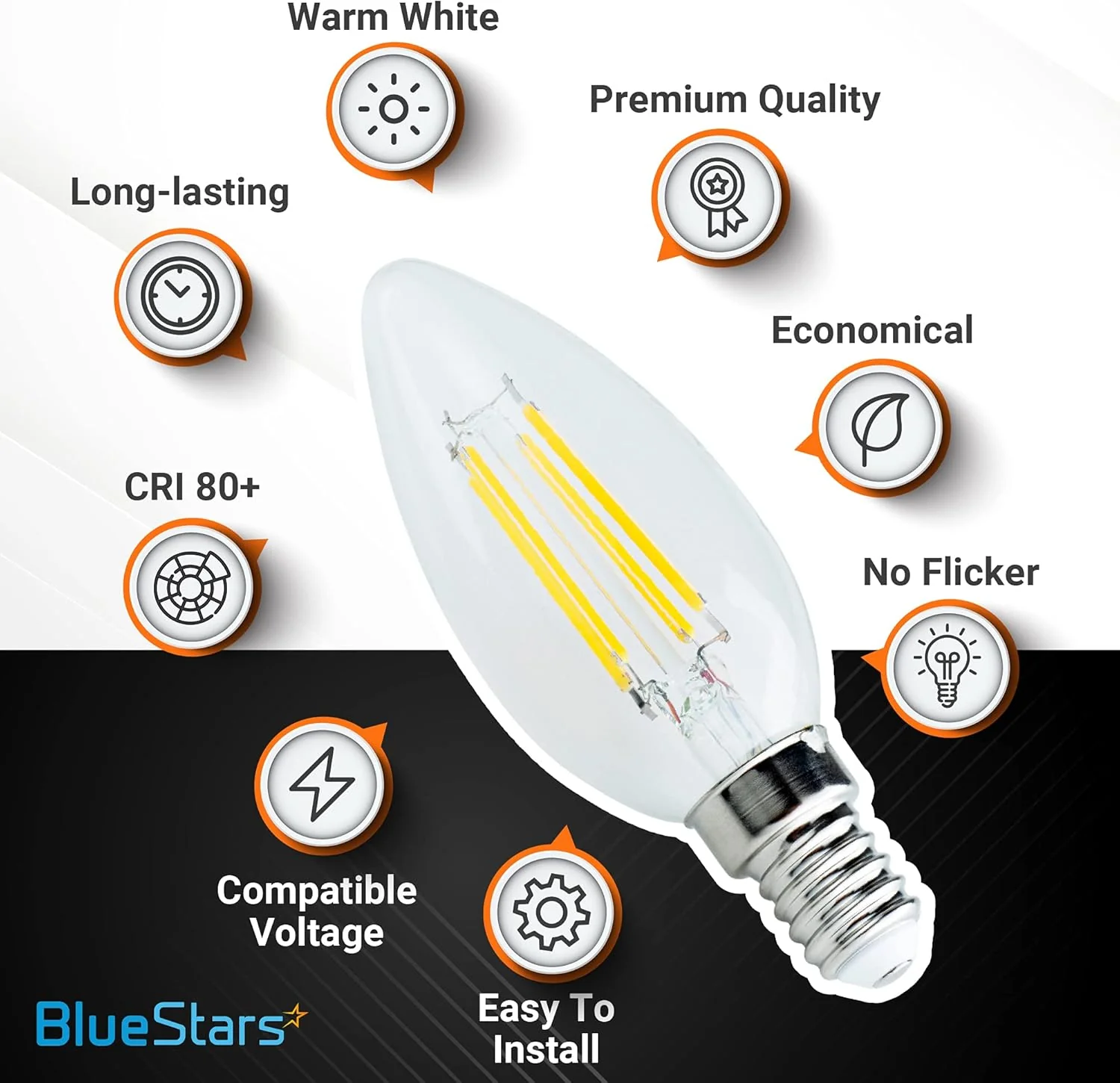 C35 4W LED Bulb E14 European Base (40 Watt Equivalent), 2700K Warm White, 450lm - 3 Pack - Image 2