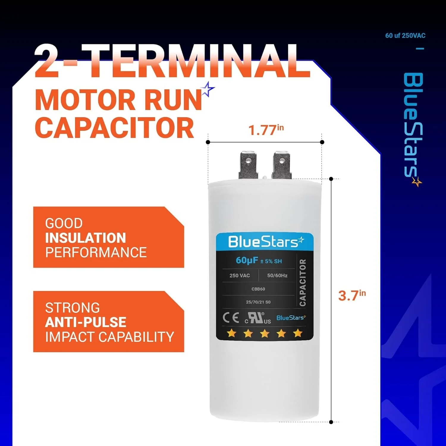 [UL Listed] CBB60 60 uF MFD ±5% 250 VAC 50/60 Hz Round Run Start Capacitor - Fits Air Conditioner, Heat Pump, Pool Pump - Image 4