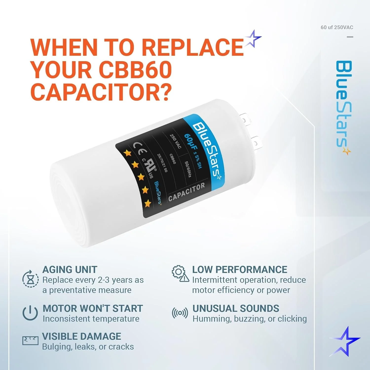 [UL Listed] CBB60 60 uF MFD ±5% 250 VAC 50/60 Hz Round Run Start Capacitor - Fits Air Conditioner, Heat Pump, Pool Pump - Image 5