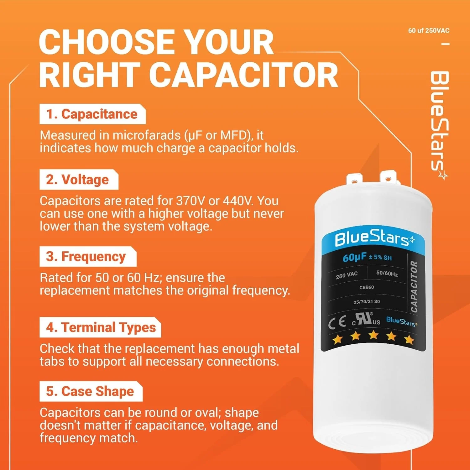 [UL Listed] CBB60 60 uF MFD ±5% 250 VAC 50/60 Hz Round Run Start Capacitor - Fits Air Conditioner, Heat Pump, Pool Pump - Image 8
