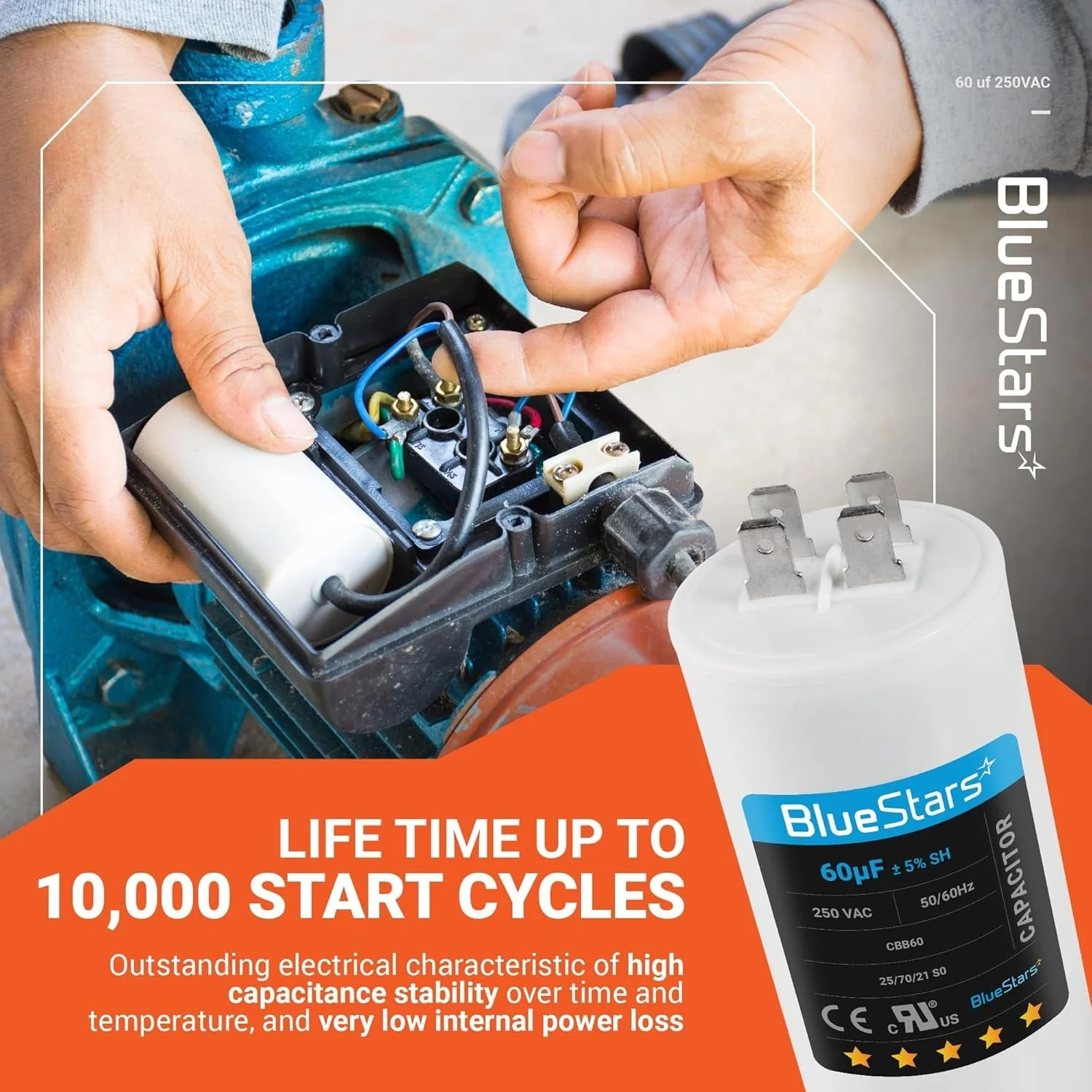[UL Listed] CBB60 60 uF MFD ±5% 250 VAC 50/60 Hz Round Run Start Capacitor - Fits Air Conditioner, Heat Pump, Pool Pump - Image 9