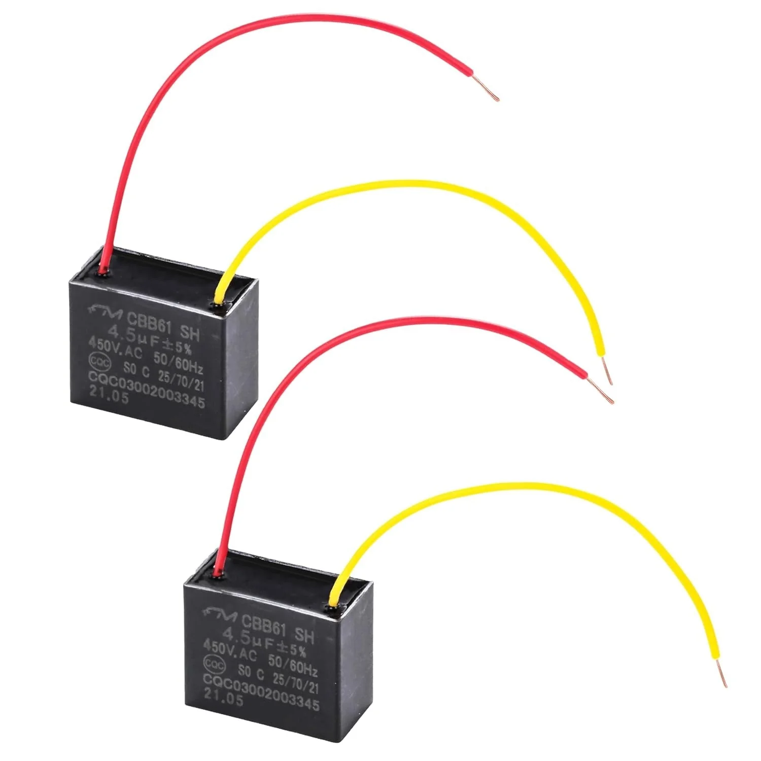 CBB61 4.5uF 450V 2-Wire Ceiling Fan Capacitor - 2 Pack