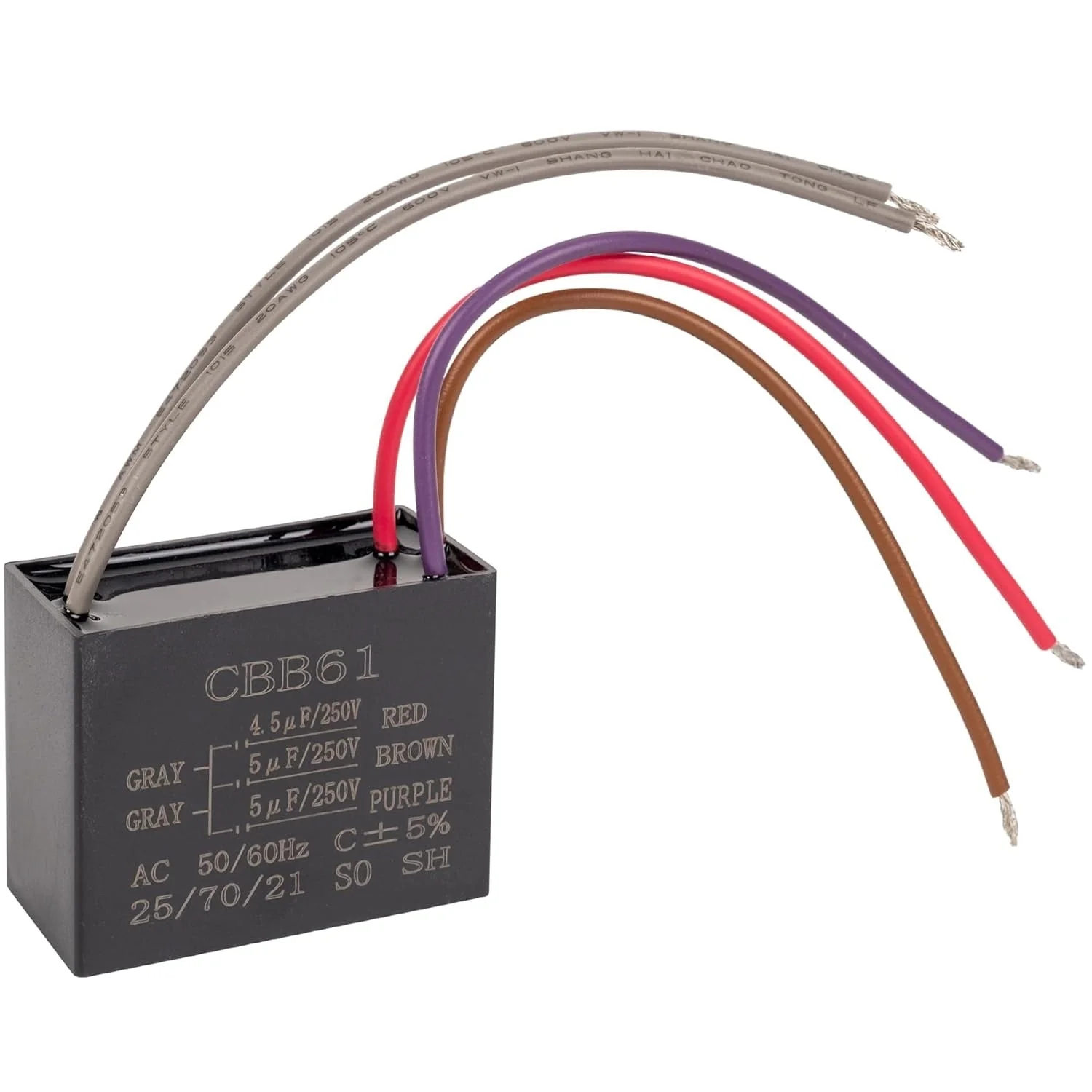 CBB61 4.5uF+5uF+5uF 5-Wire 250V AC Ceiling Fan Capacitor