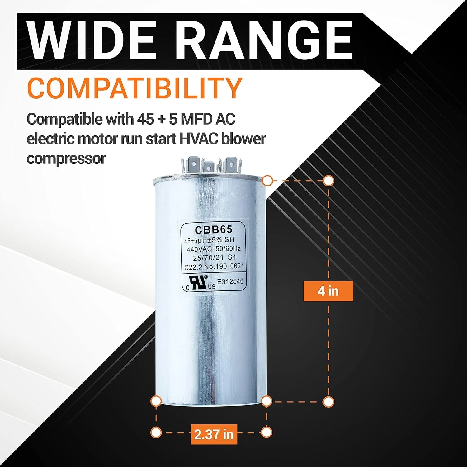 45+5 uF MFD 370/440 VAC Round Dual Circular Run Capacitor CBB65 50/60 Hz - For AC Motor Run, Fan Start, Condenser - Image 3