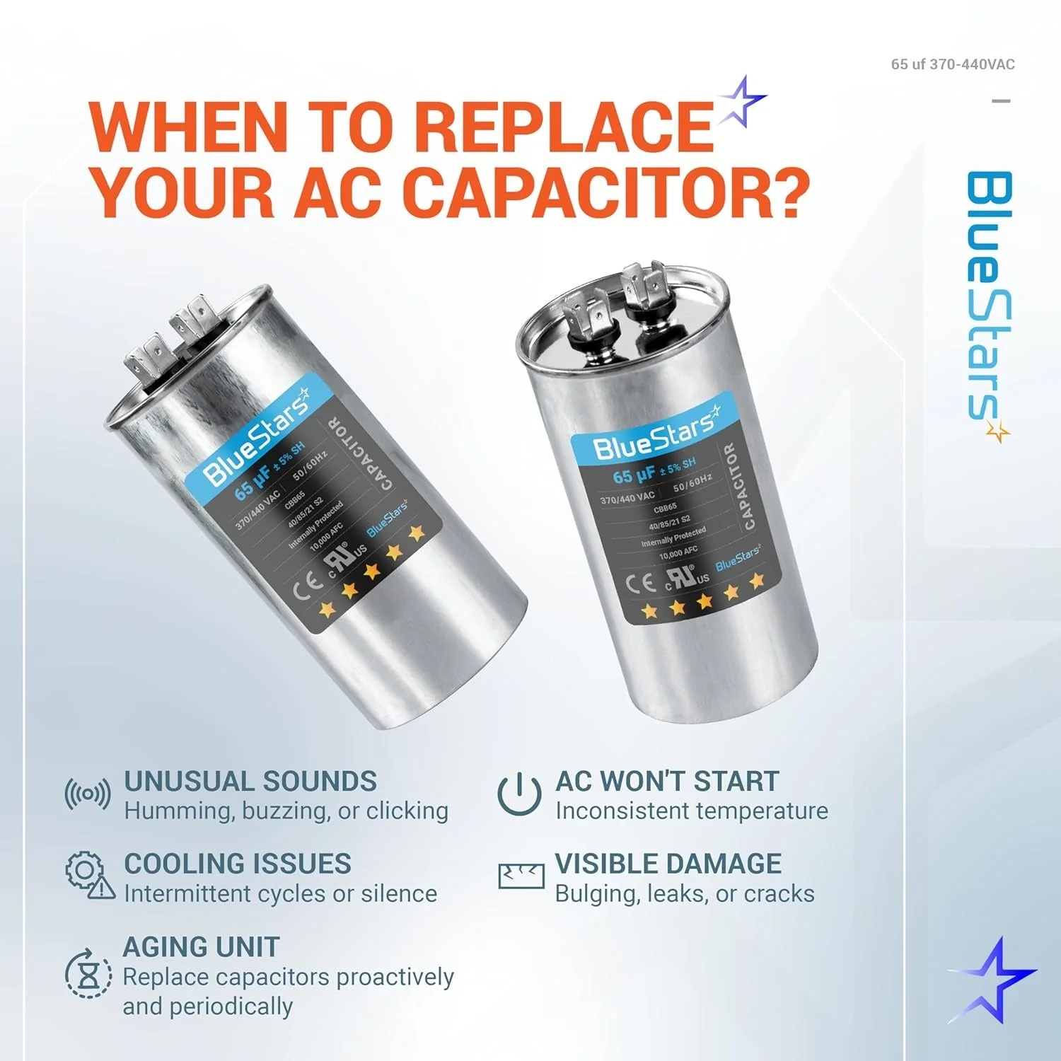 65 uF MFD 370/440 VAC Round Run Start Capacitor CBB65 - Fits AC Motor Run, Fan Start, Heat Pump - Image 3