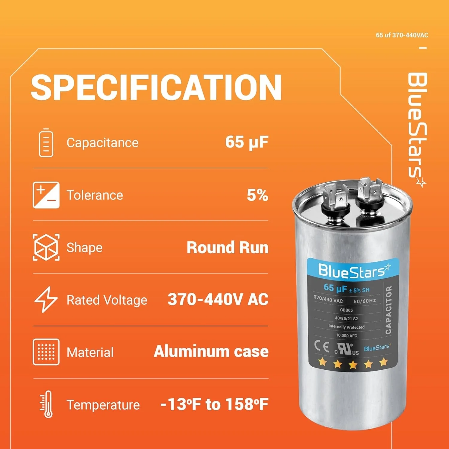 65 uF MFD 370/440 VAC Round Run Start Capacitor CBB65 - Fits AC Motor Run, Fan Start, Heat Pump - Image 6
