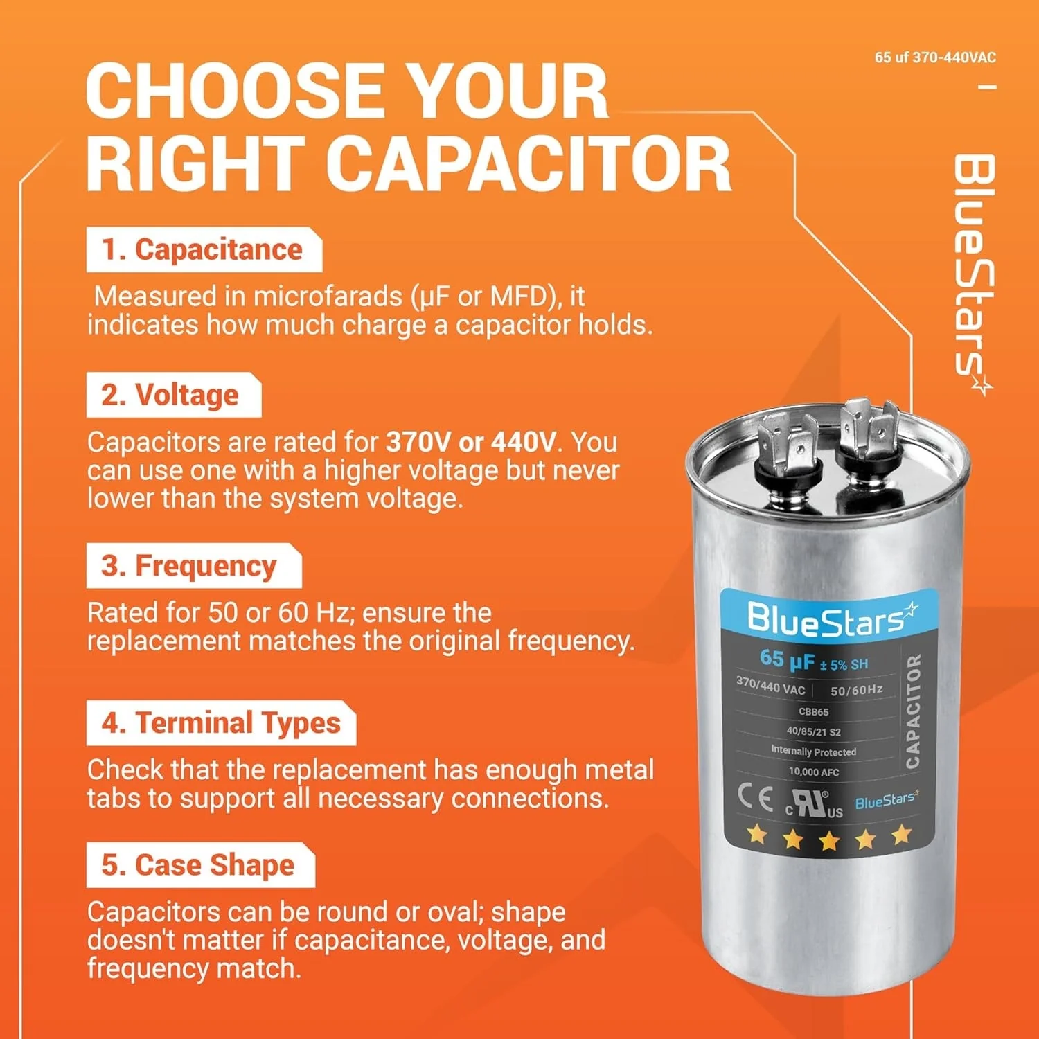 65 uF MFD 370/440 VAC Round Run Start Capacitor CBB65 - Fits AC Motor Run, Fan Start, Heat Pump - Image 9