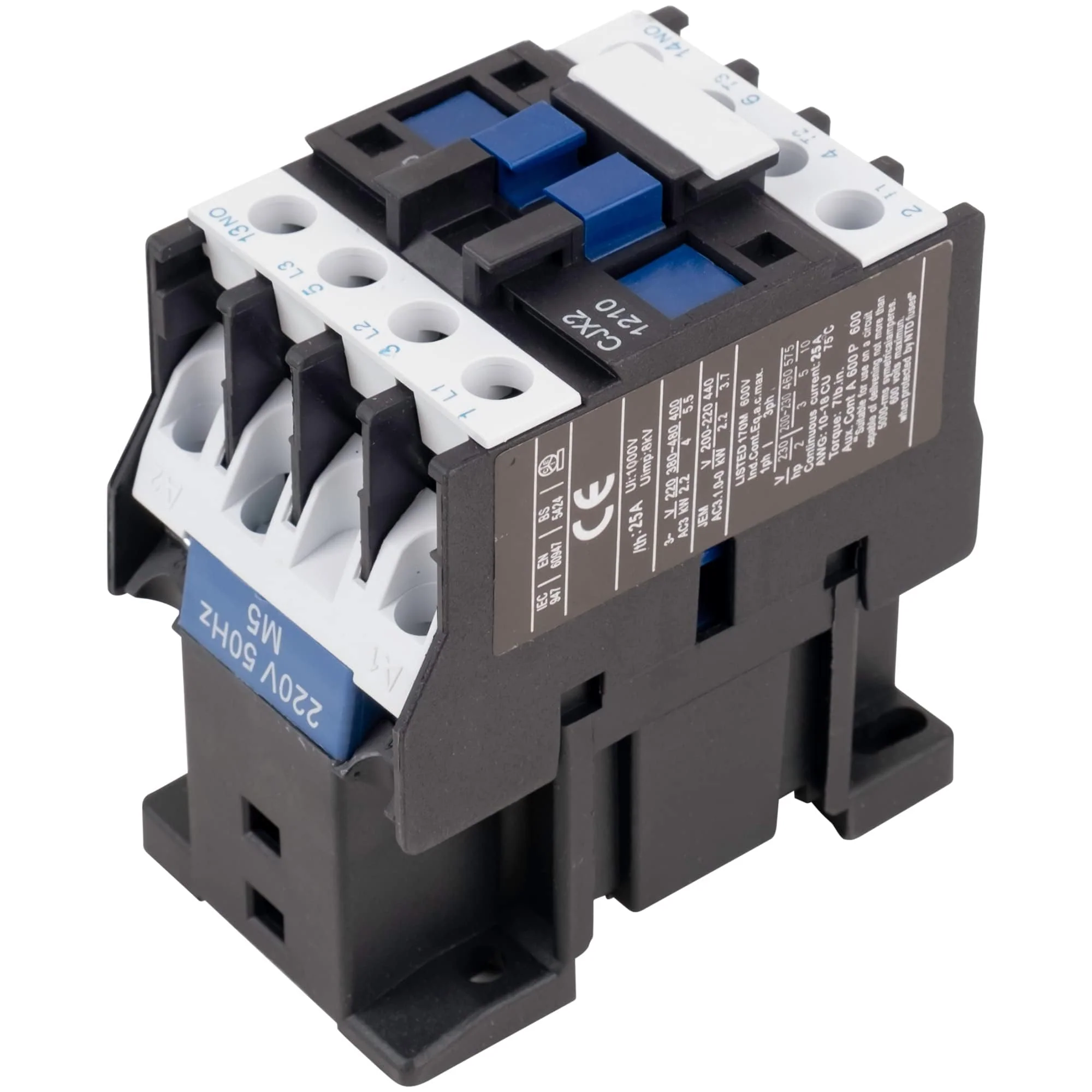CJX2-1210 AC Contactor 3 Pole 25 Amp 220VAC Coil - Normally Open, Replacement for Air Conditioner, Heat Pump & Refrigeration Systems
