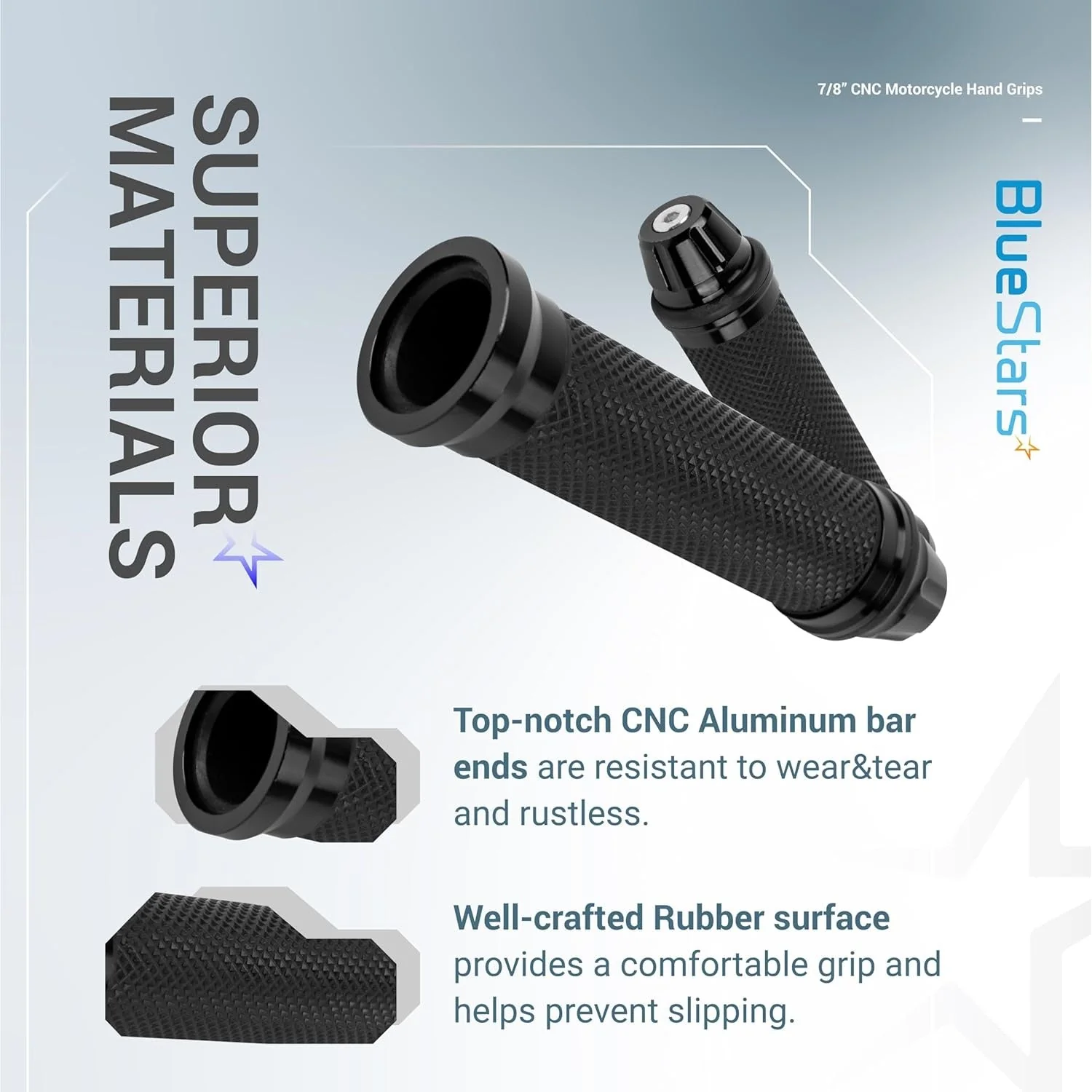 CNC Aluminum Rubber Motorcycle Hand Grips 7/8" Handlebars - Image 3