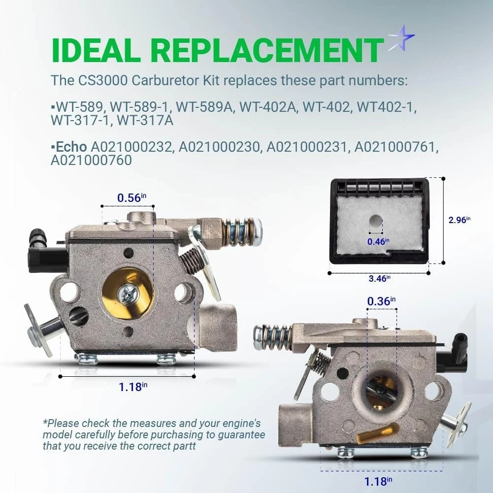 CS3000 WT-589 Carburetor - For Echo CS300 CS301 CS305 CS306 Chainsaw Echo Walbro - Image 4