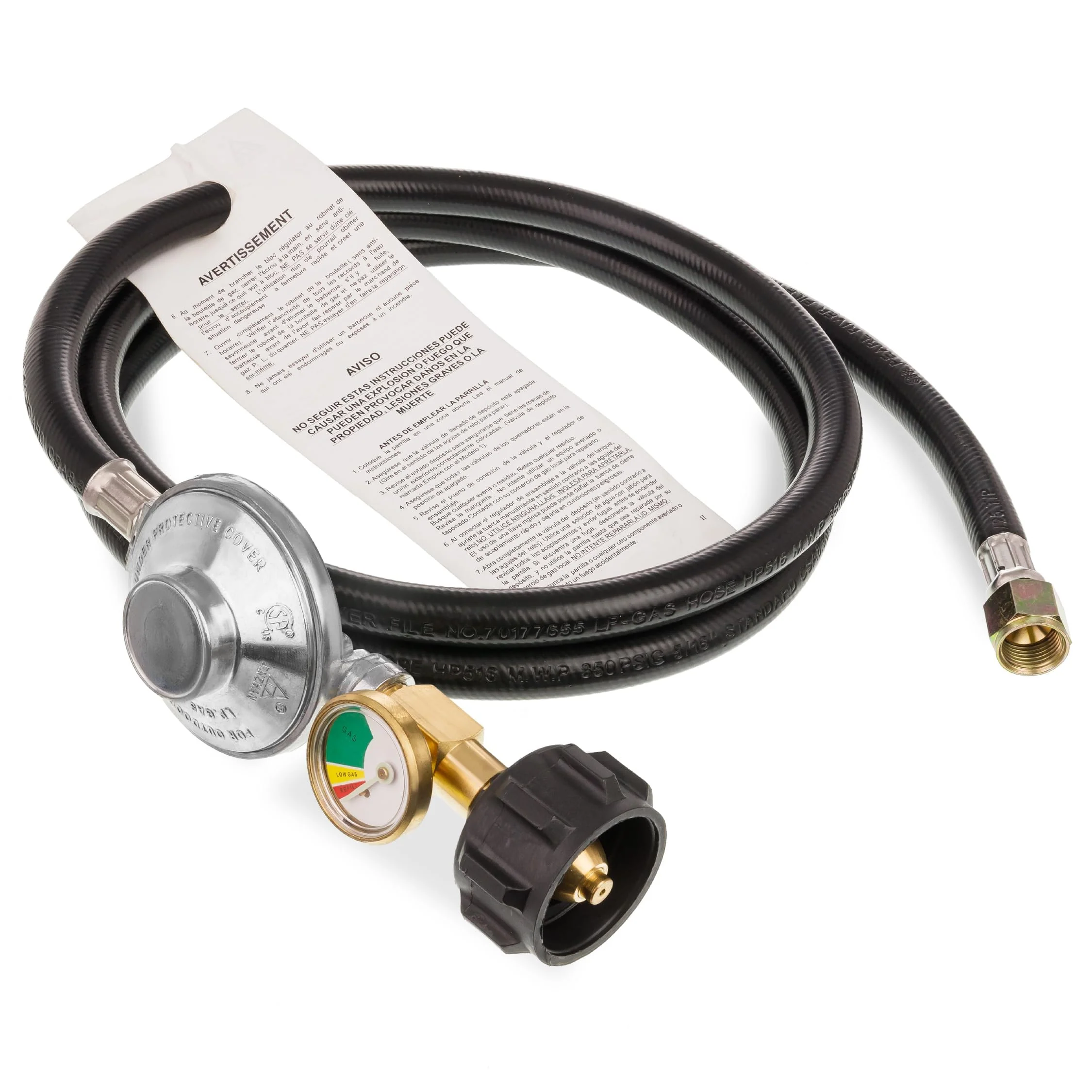 6FT Propane Hose Regulator with Gauge - Regulator for Weber Nexgrill Cuisinart Grill, Patio Heater and Fire Pit, Low Pressure 3/8" Female Flare Nut