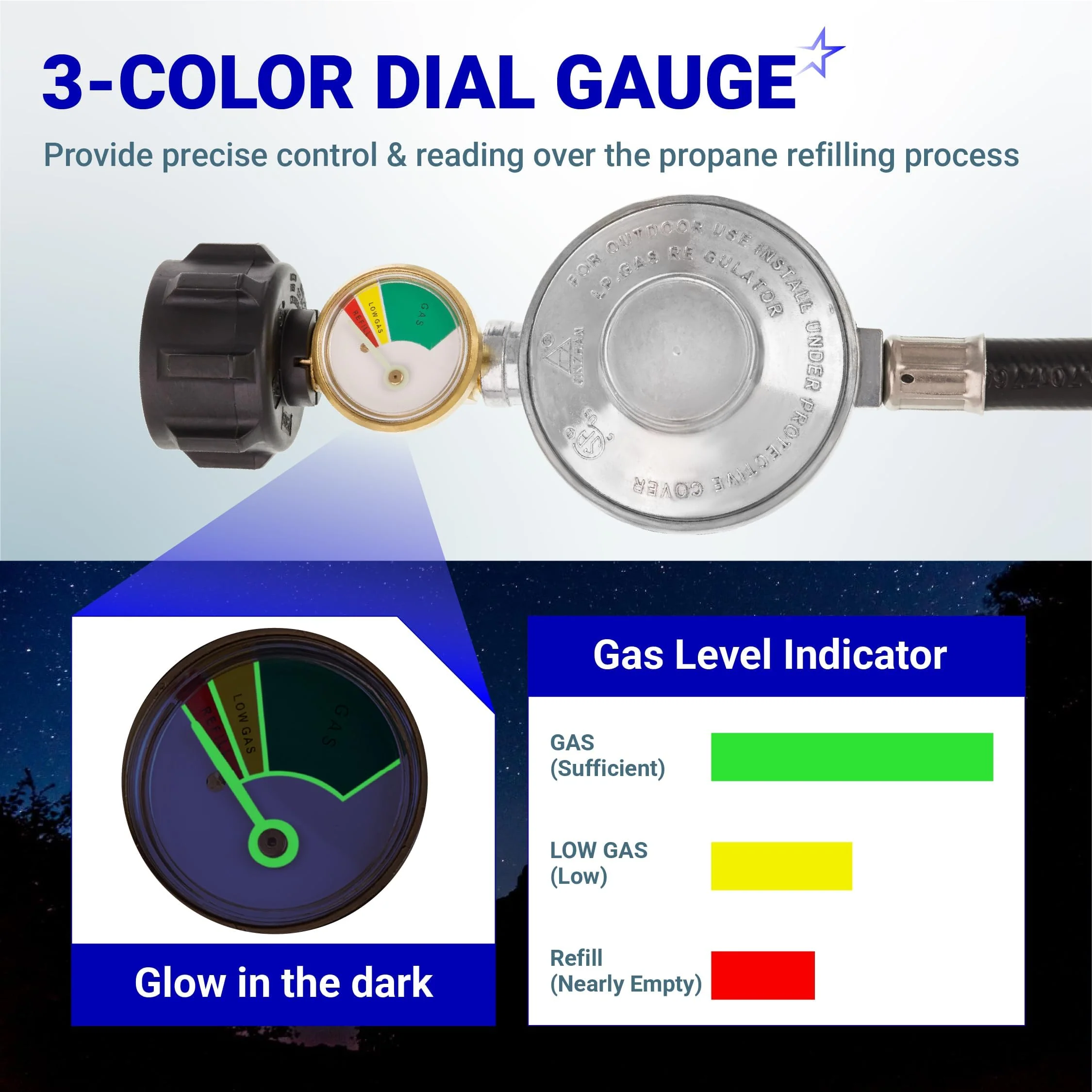 6FT Propane Hose Regulator with Gauge - Regulator for Weber Nexgrill Cuisinart Grill, Patio Heater and Fire Pit, Low Pressure 3/8" Female Flare Nut - Image 6