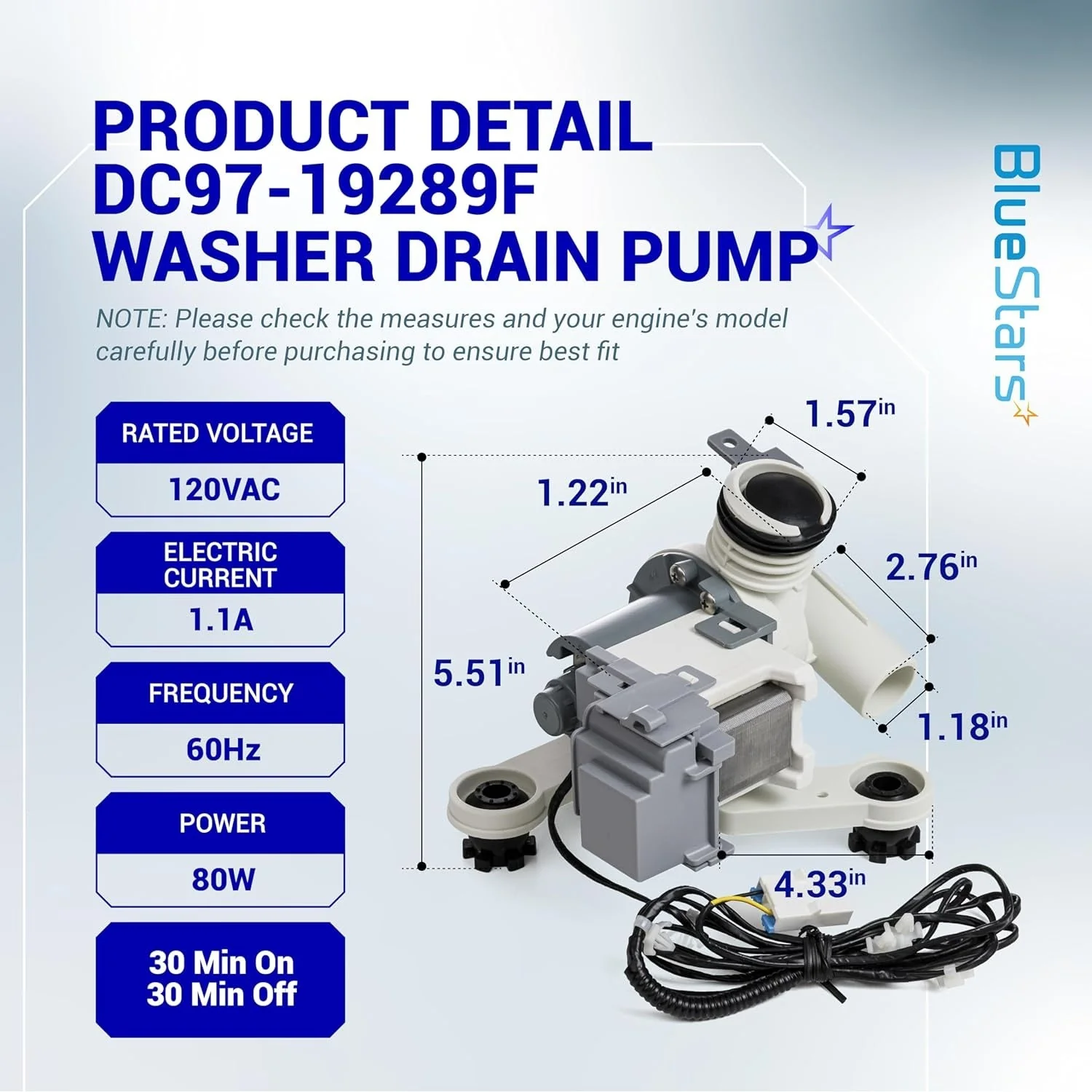 DC97-19289F Washer Drain Pump - For Samsung - Replaces DC97-17349B DC97-17366A - Image 2