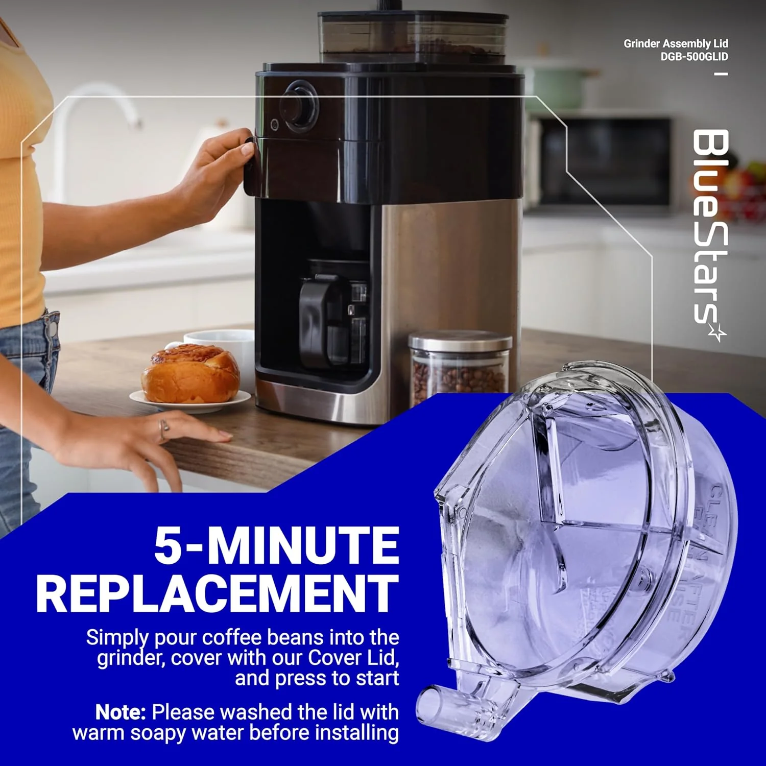 DGB-500GLID Grinder Assembly Lid - Clear Plastic Cover for Cuisinart Coffee Grinder - Image 6