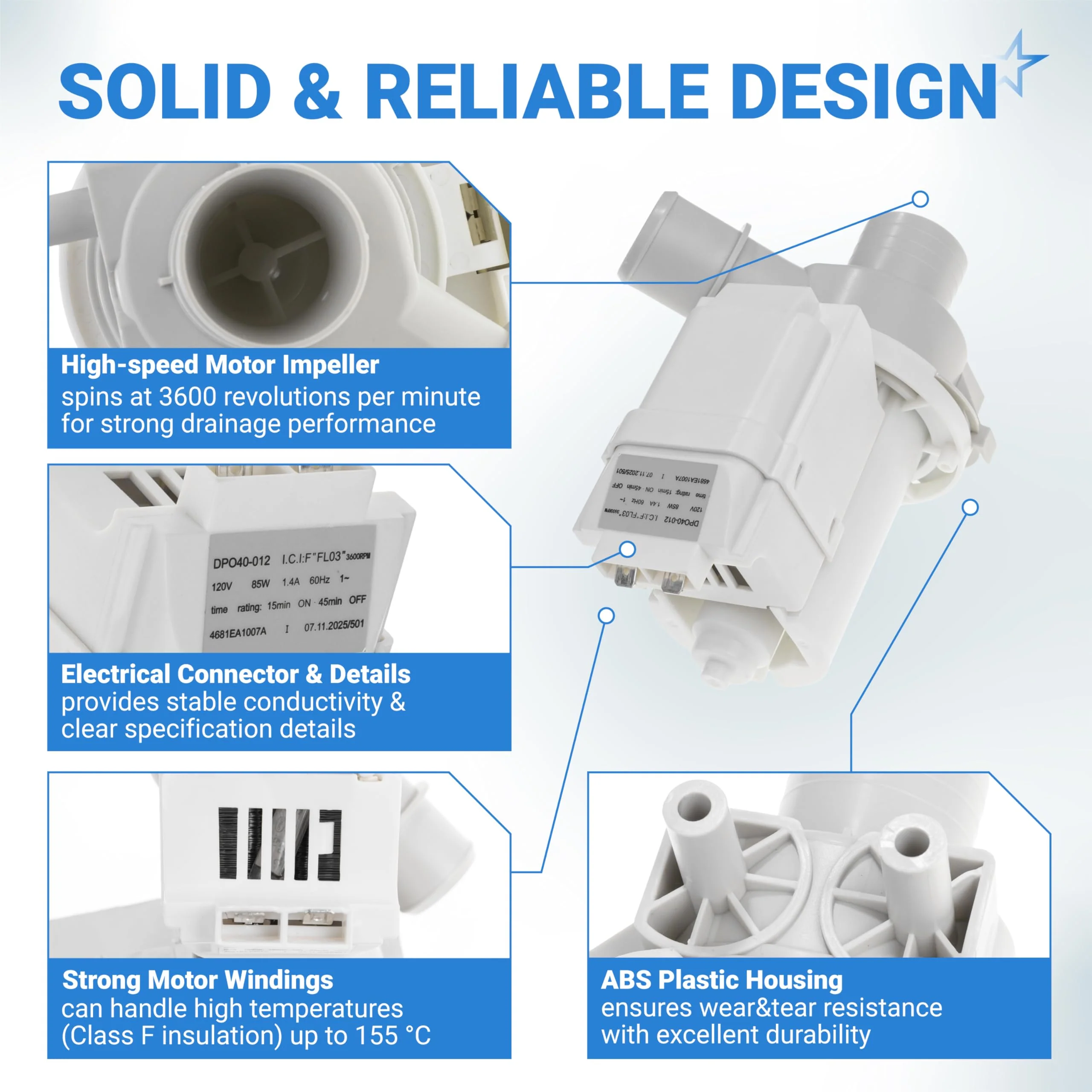 DP040-012 4681EA1007A Drain Pump for Kenmore LG GE Washer - Replaces 5859EA1004F 5859EA1004P 5859EA1004G - Image 7