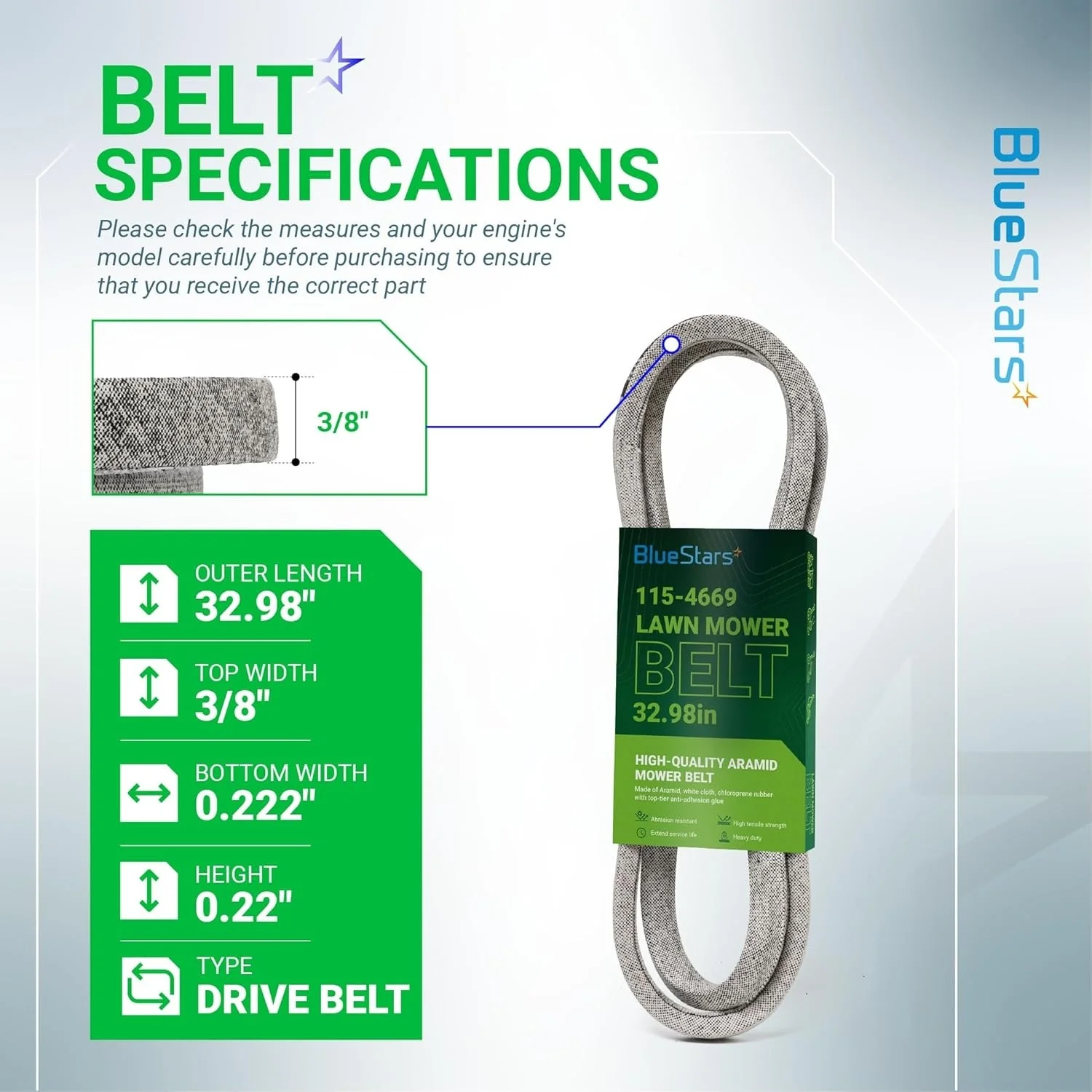 115-4669 Drive Belt | Fits 22" Toro Recycler Lawn Mower | Aramid Cord | 32.98" - Image 3